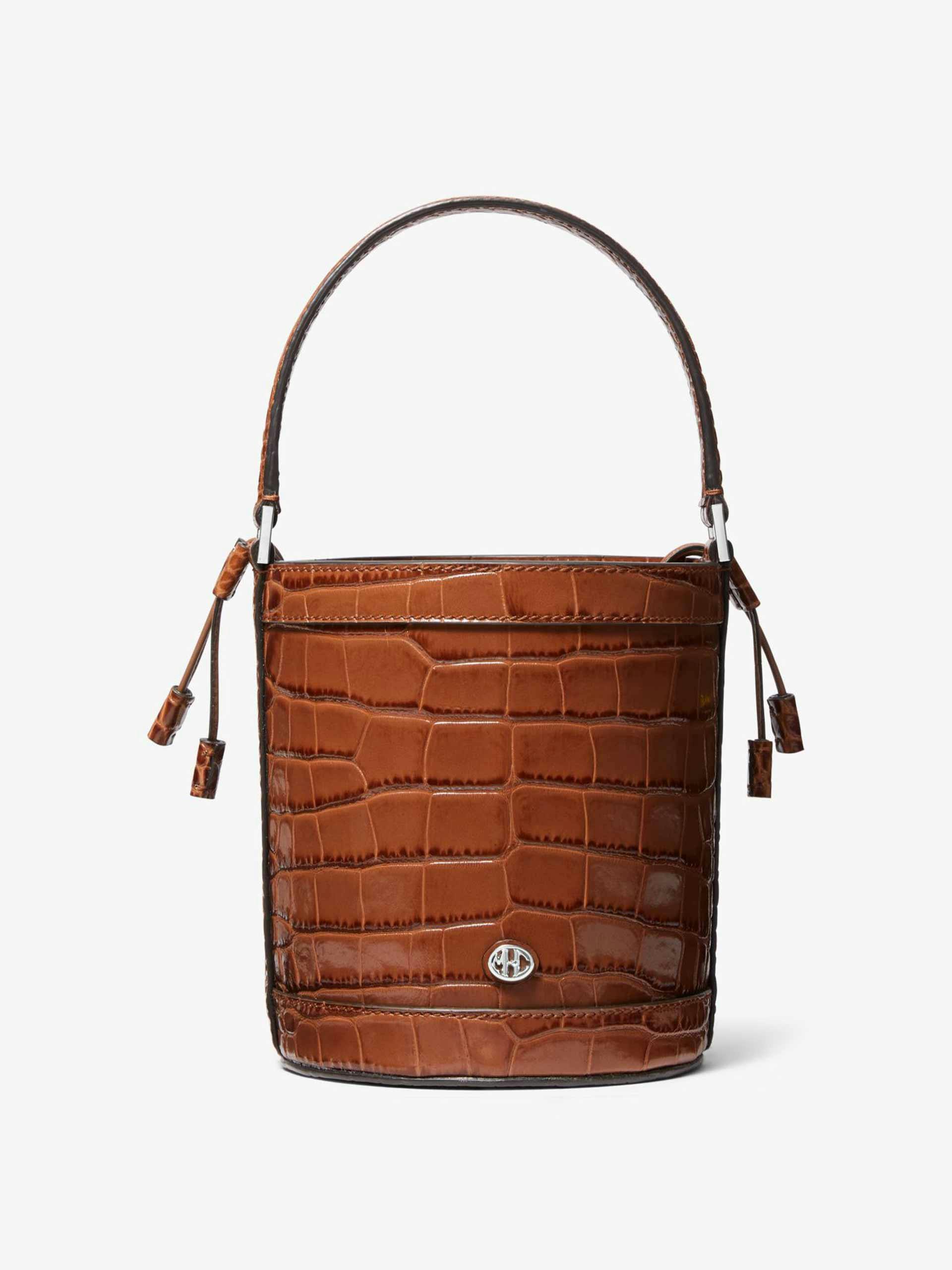 Audrey crocodile-embossed leather bucket bag