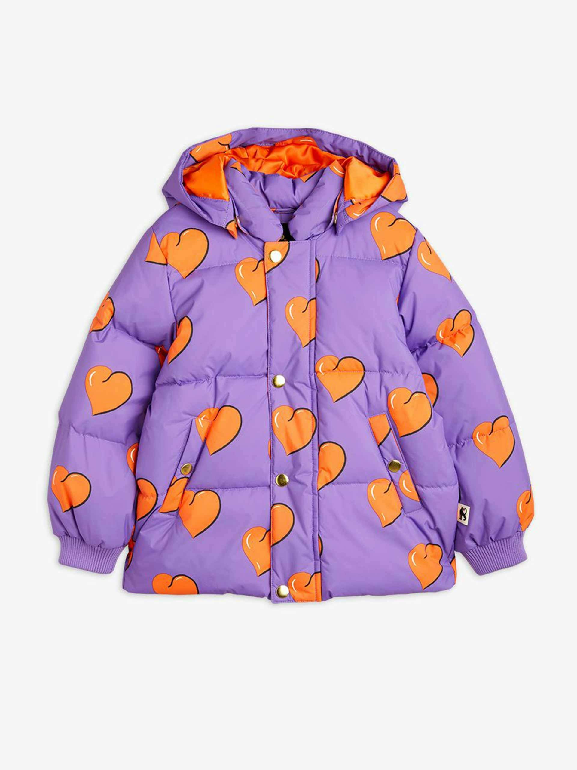 Purple heart print puffer jacket