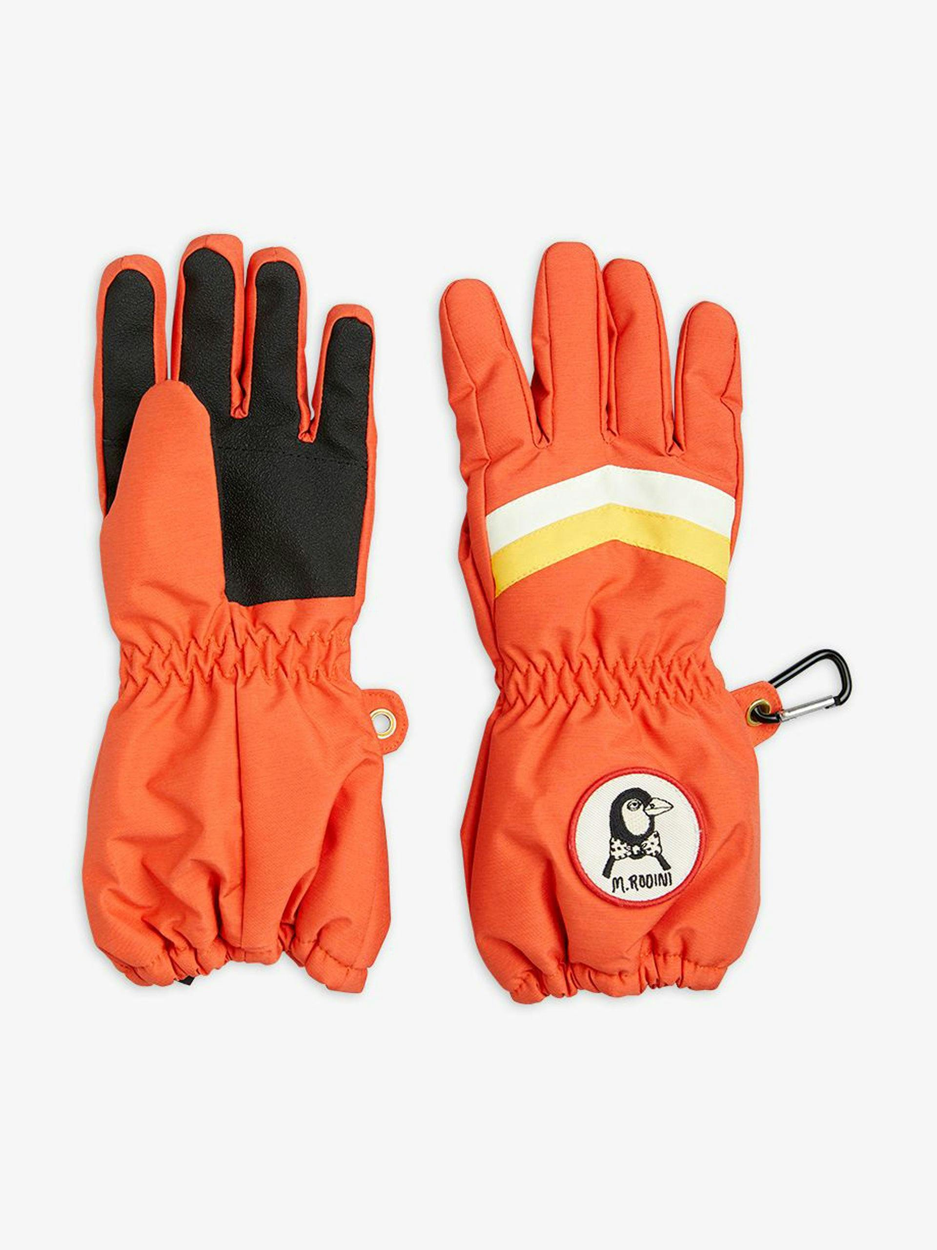 Orange penguin ski gloves