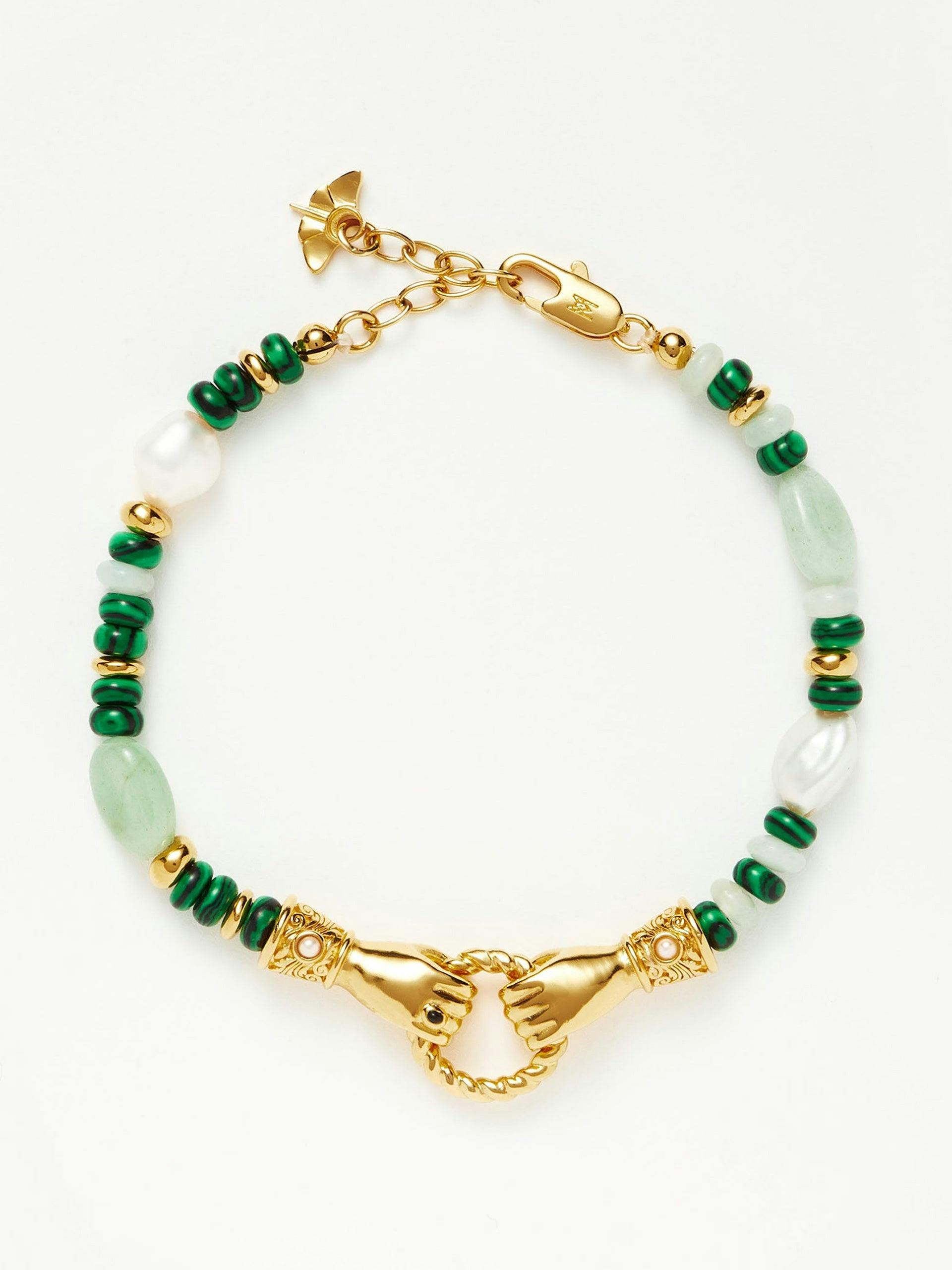 18kt gold plated multi green gemstone bracelet