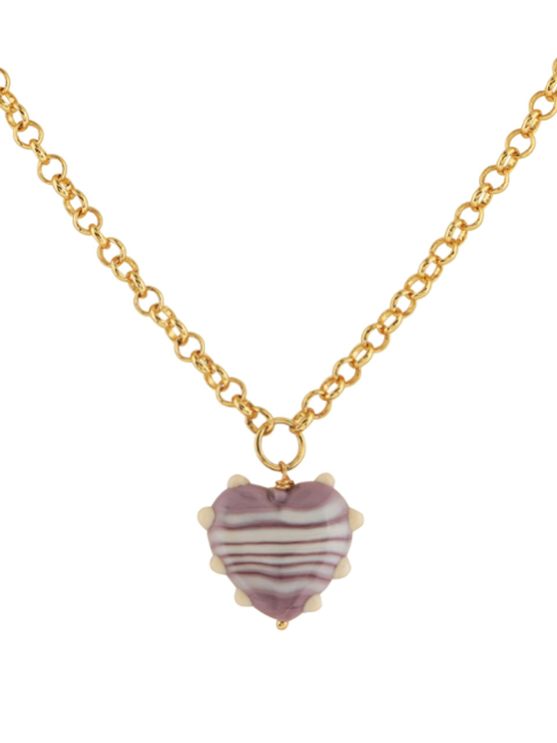Extra-large purple and ivory Milagros Heart and belcher chain necklace