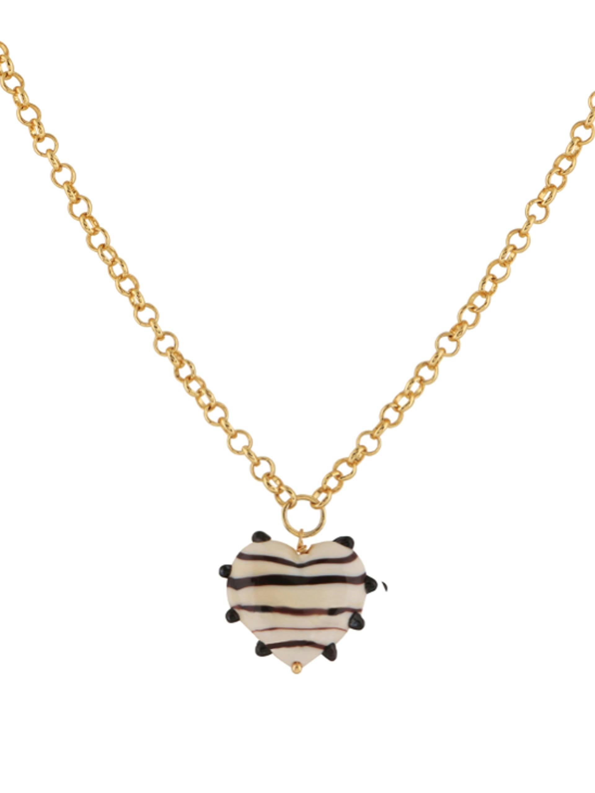 Extra-large ivory and black Milagros Heart and gold belcher chain necklace