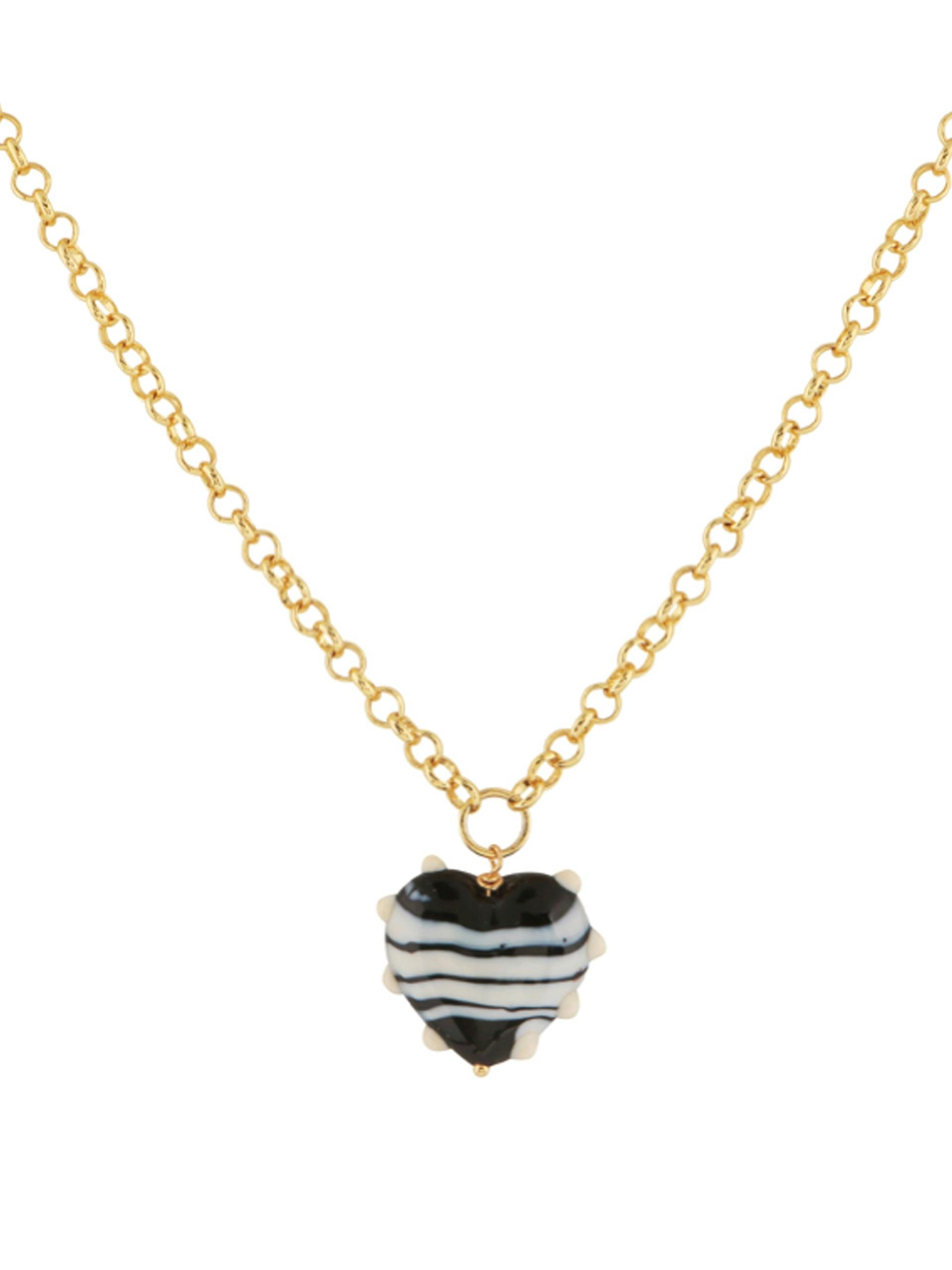 Extra-large black and ivory Milagros Heart and belcher chain necklace