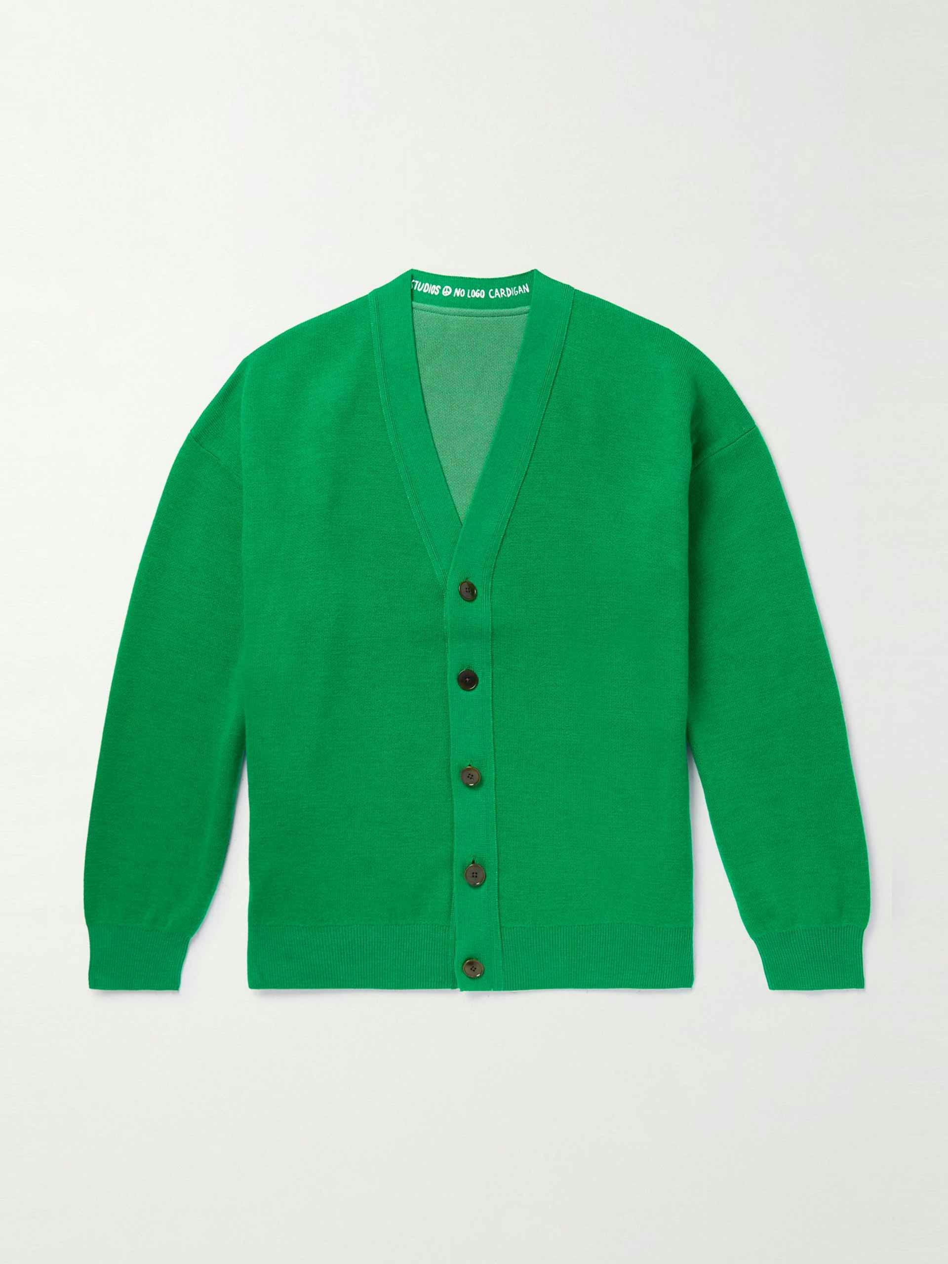 Green merino wool-blend cardigan