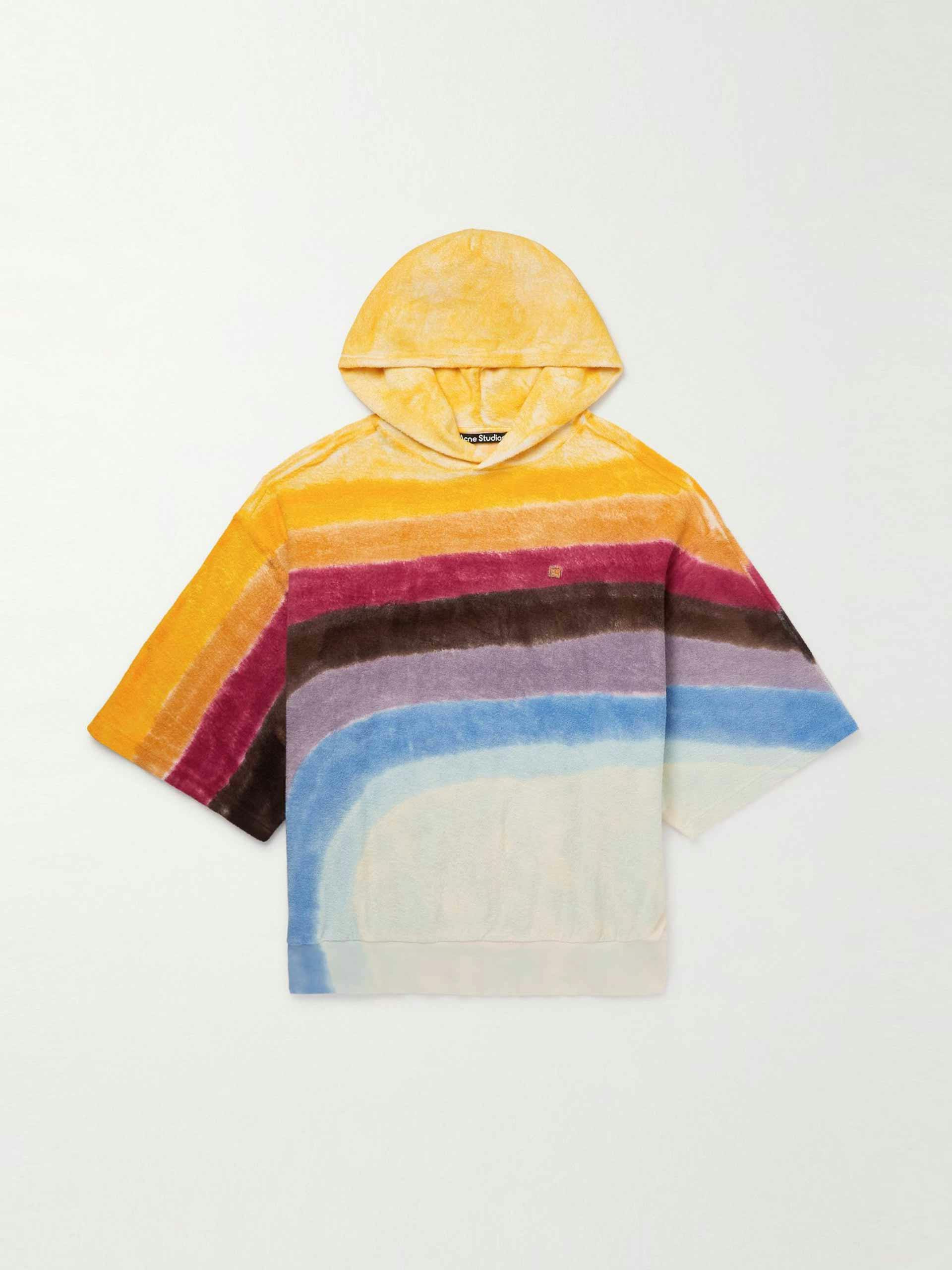 Rainbow striped towelling hoodie