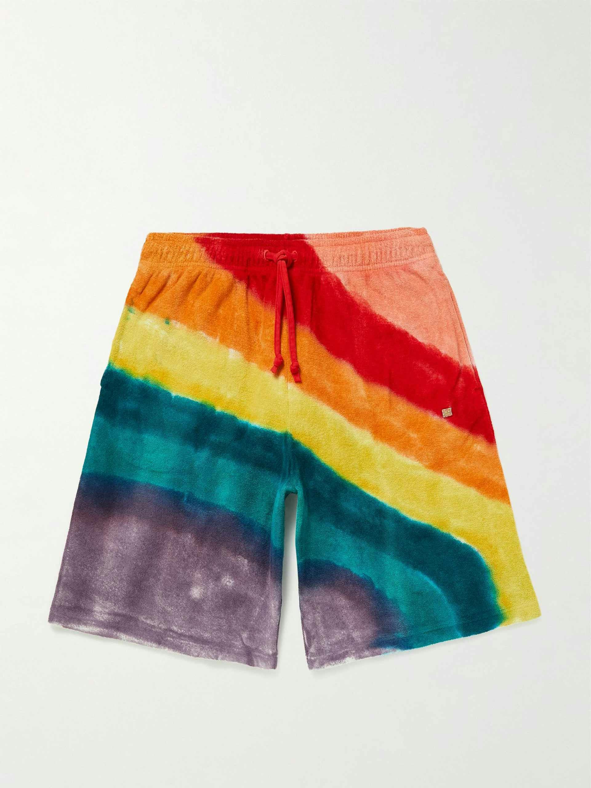 Rainbow striped cotton terry drawstring shorts