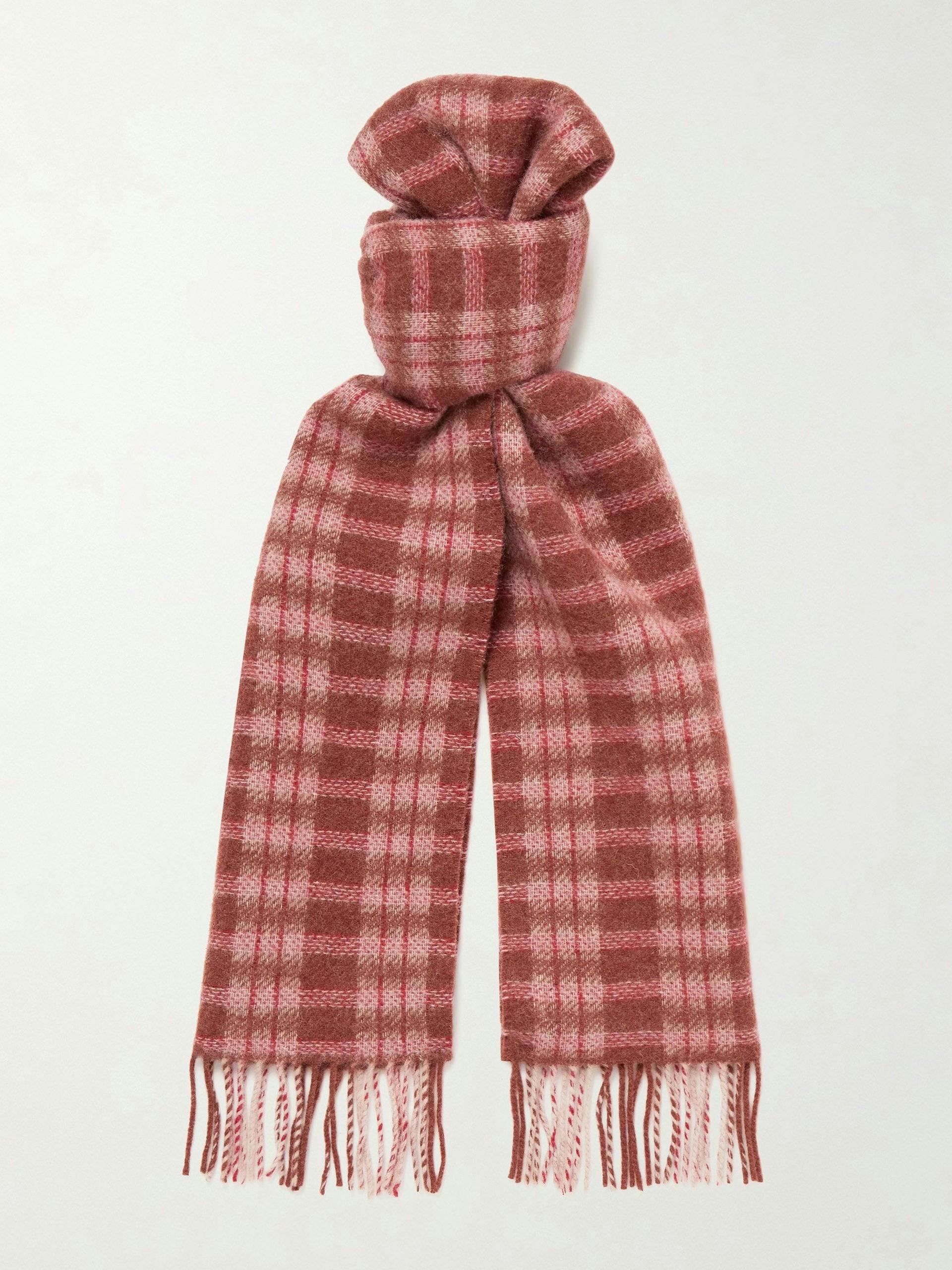 Pink checked wool scarf