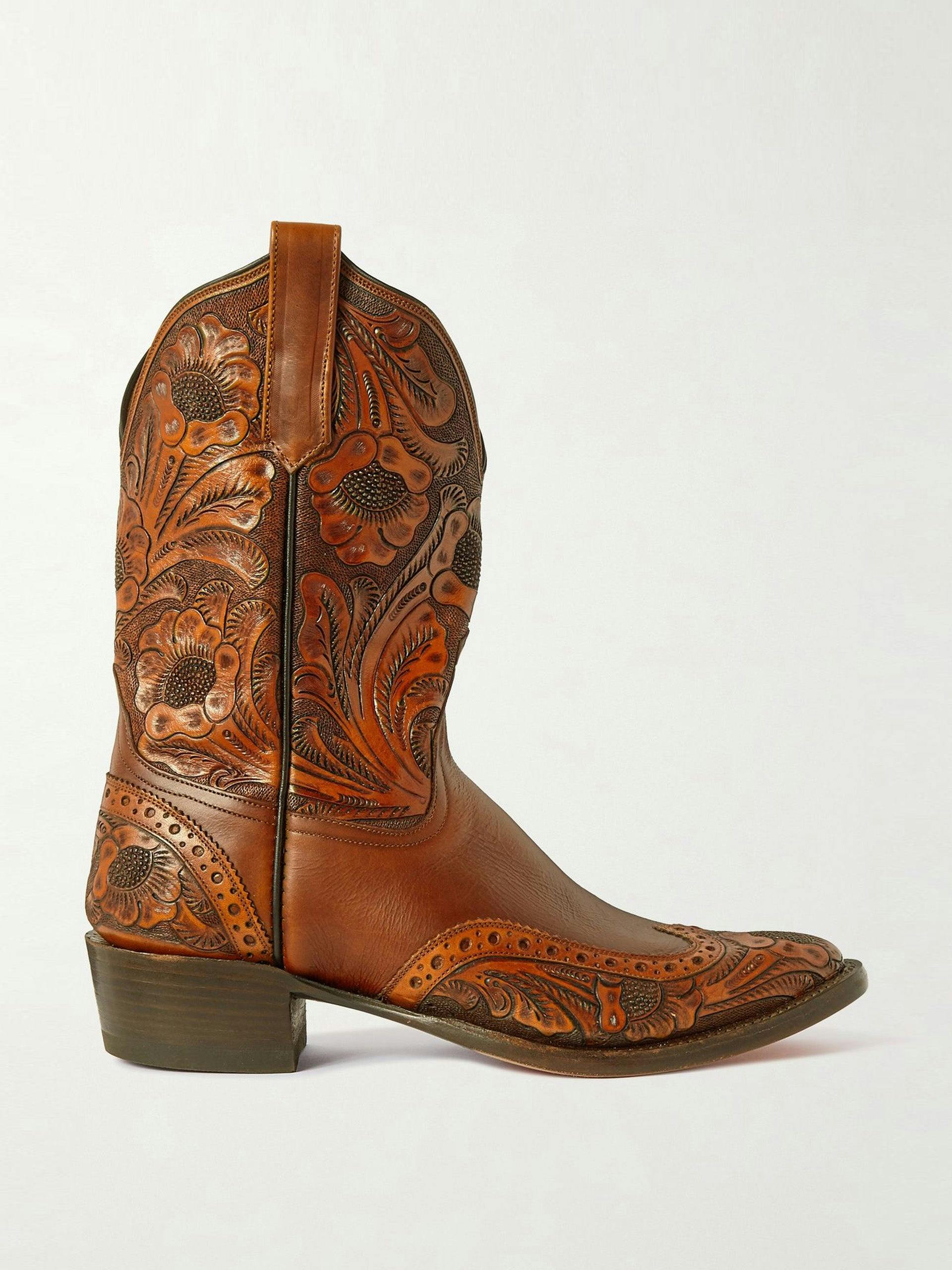 Floral leather western boots