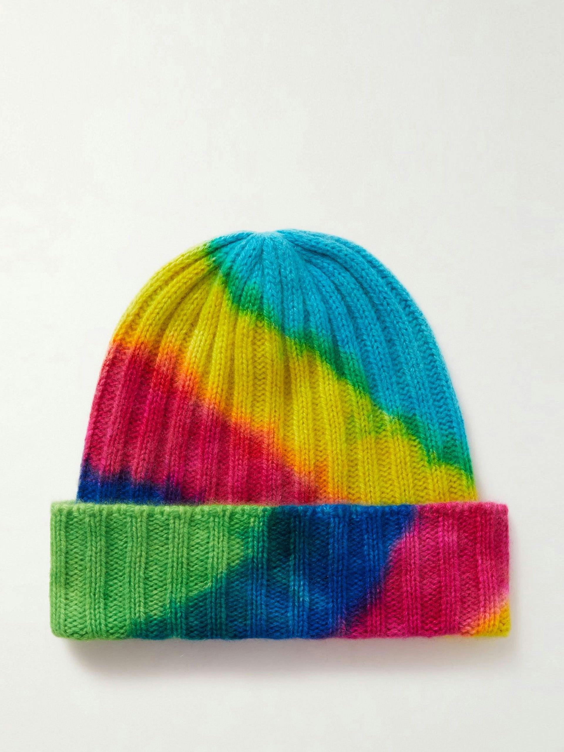 Tie-dyed ribbed cashmere beanie