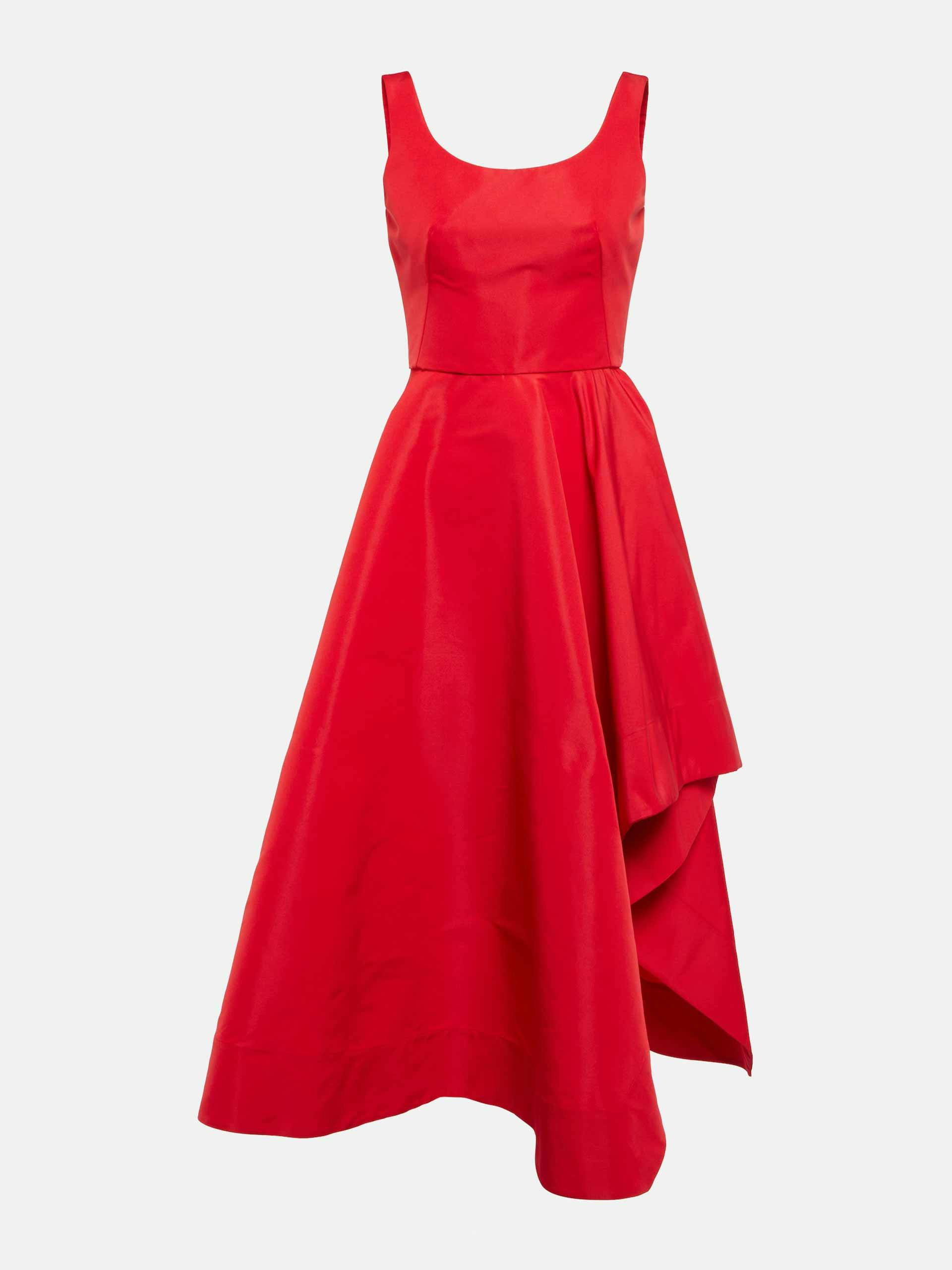Red asymmetric midi dress