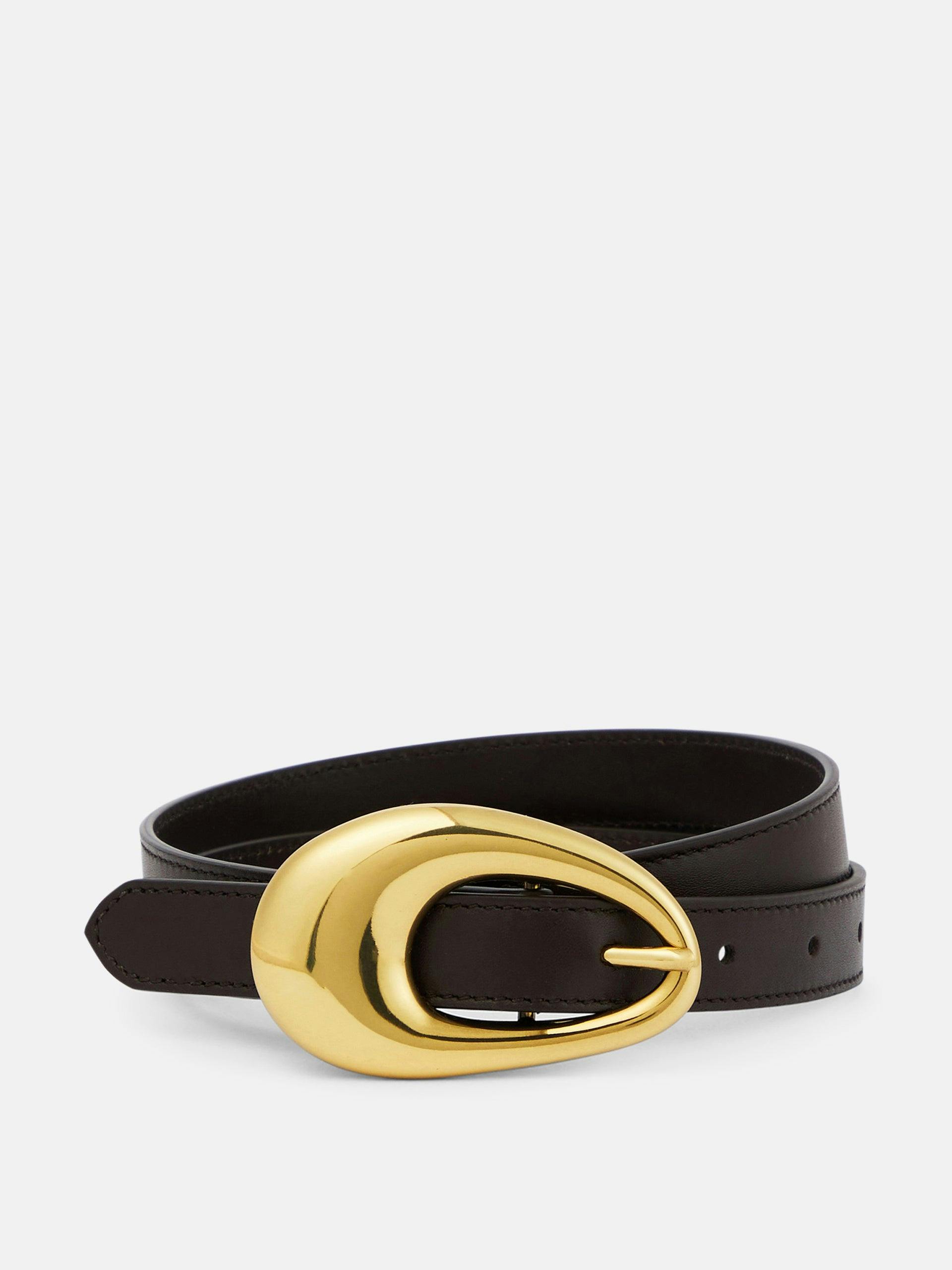 Leather belt with gold-toned buckle
