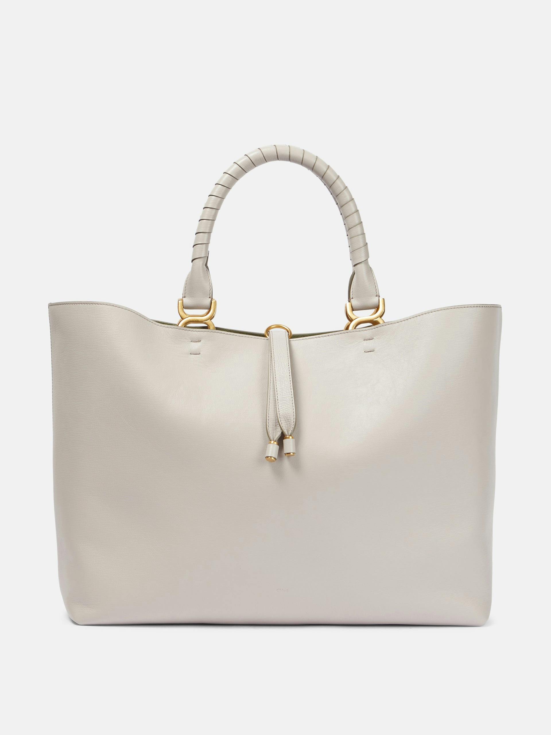 Large white leather tote bag