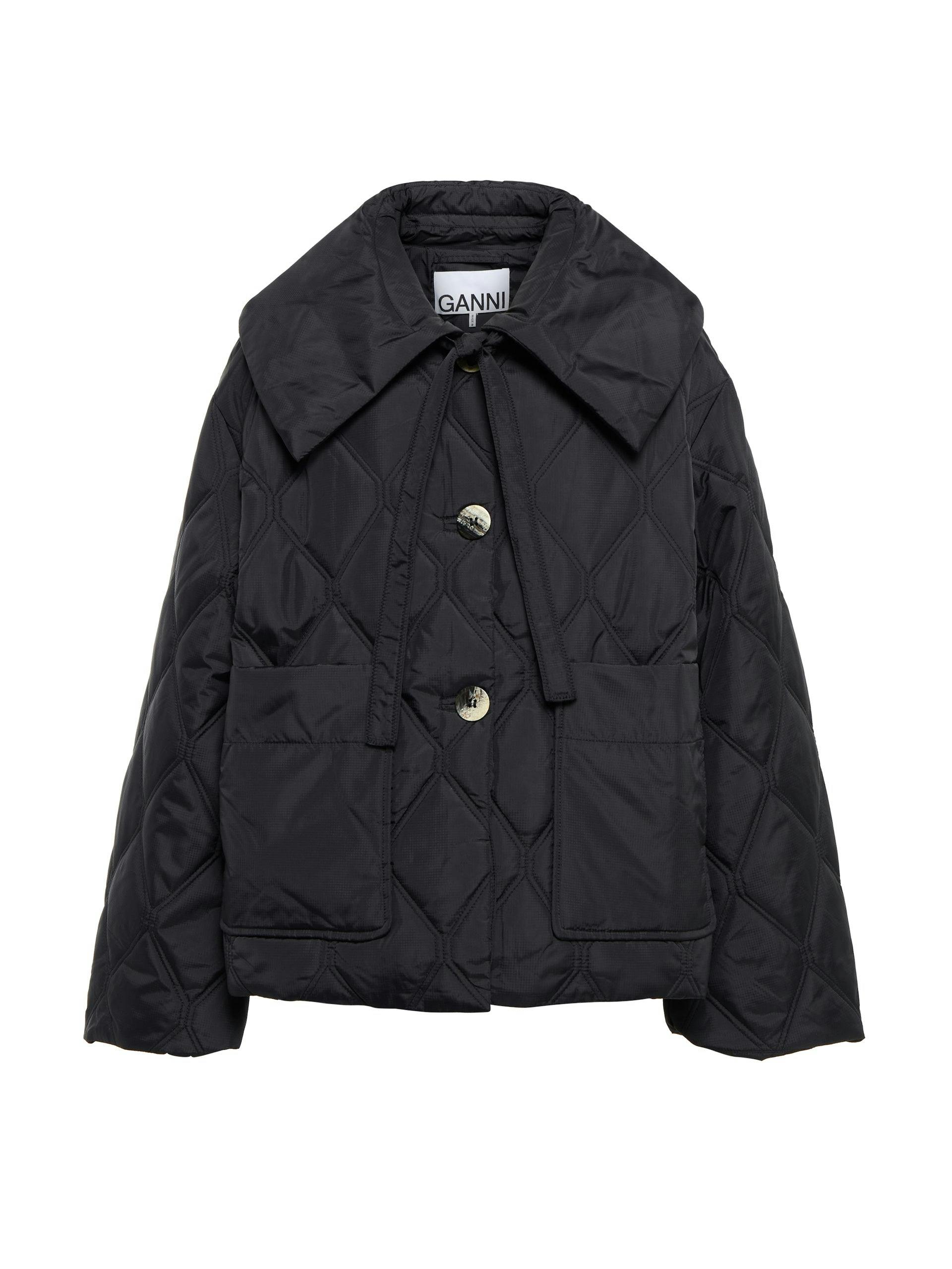 Oversized-collar quilted-ripstop jacket