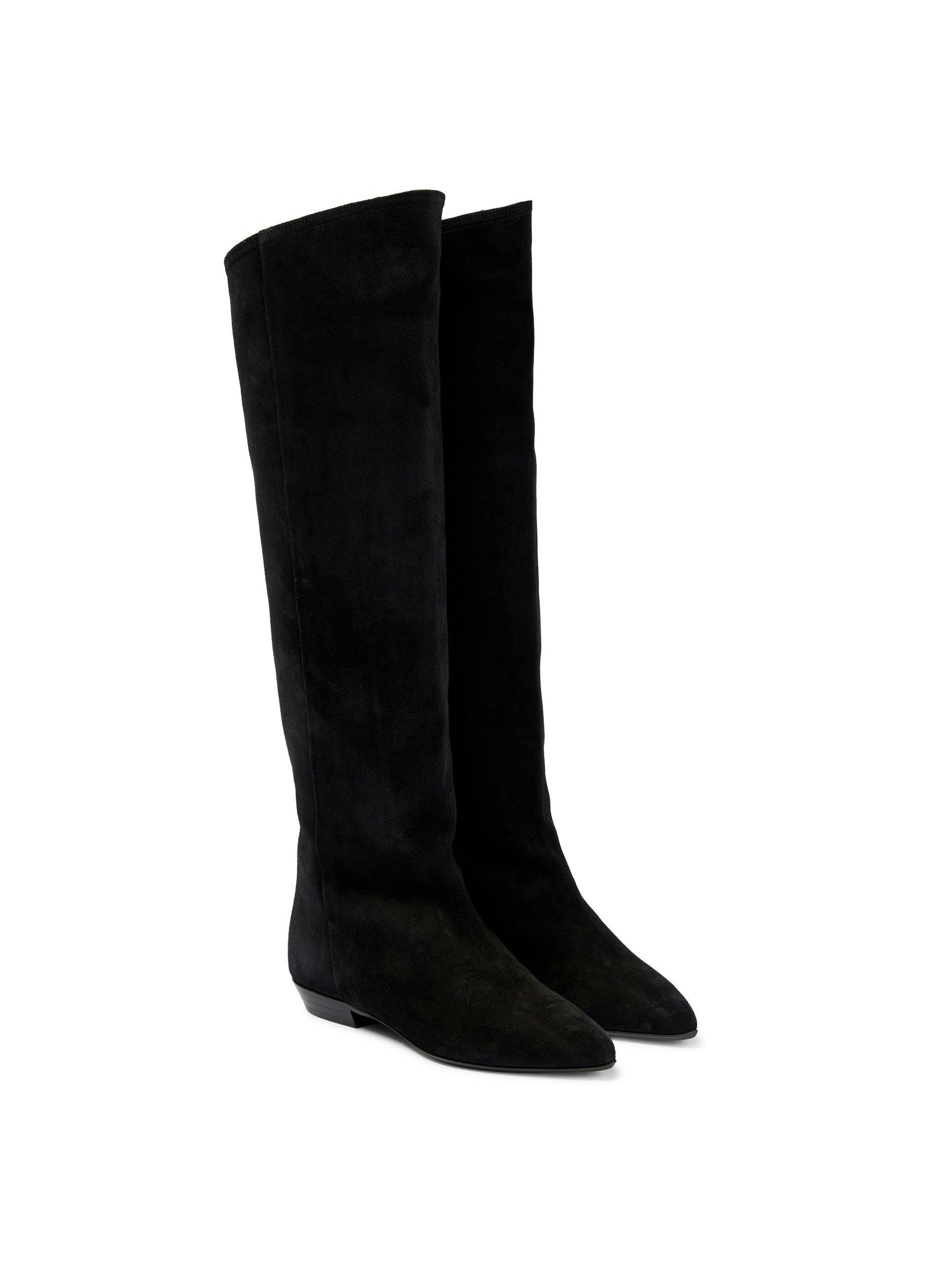 Black suede knee-high boots