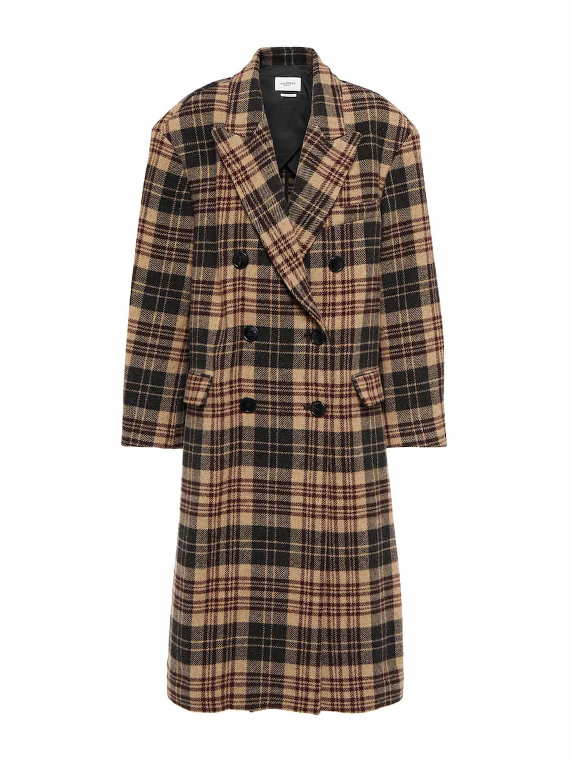 Checked double-breasted wool coat