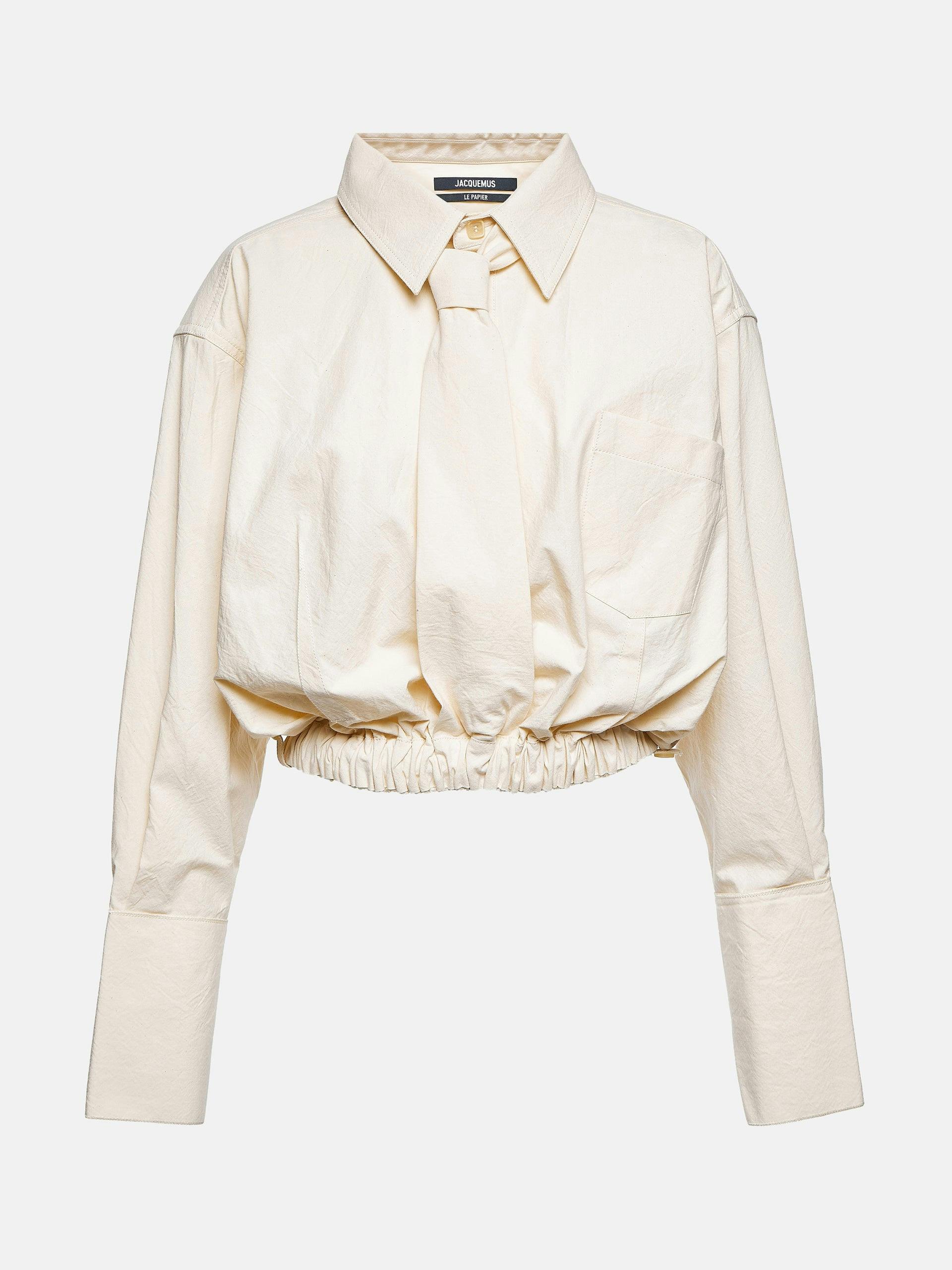Elasticated-waist cream shirt with removable tie