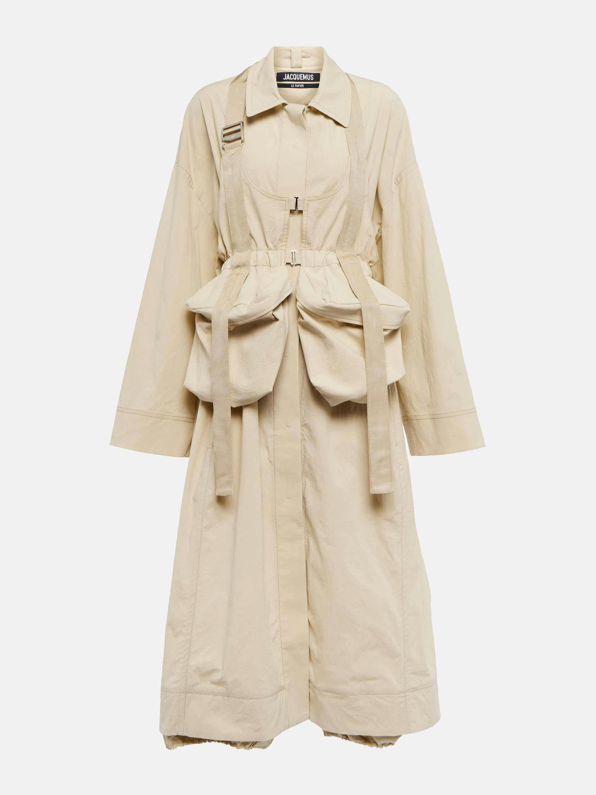 Cotton blend puff pockets trench coat