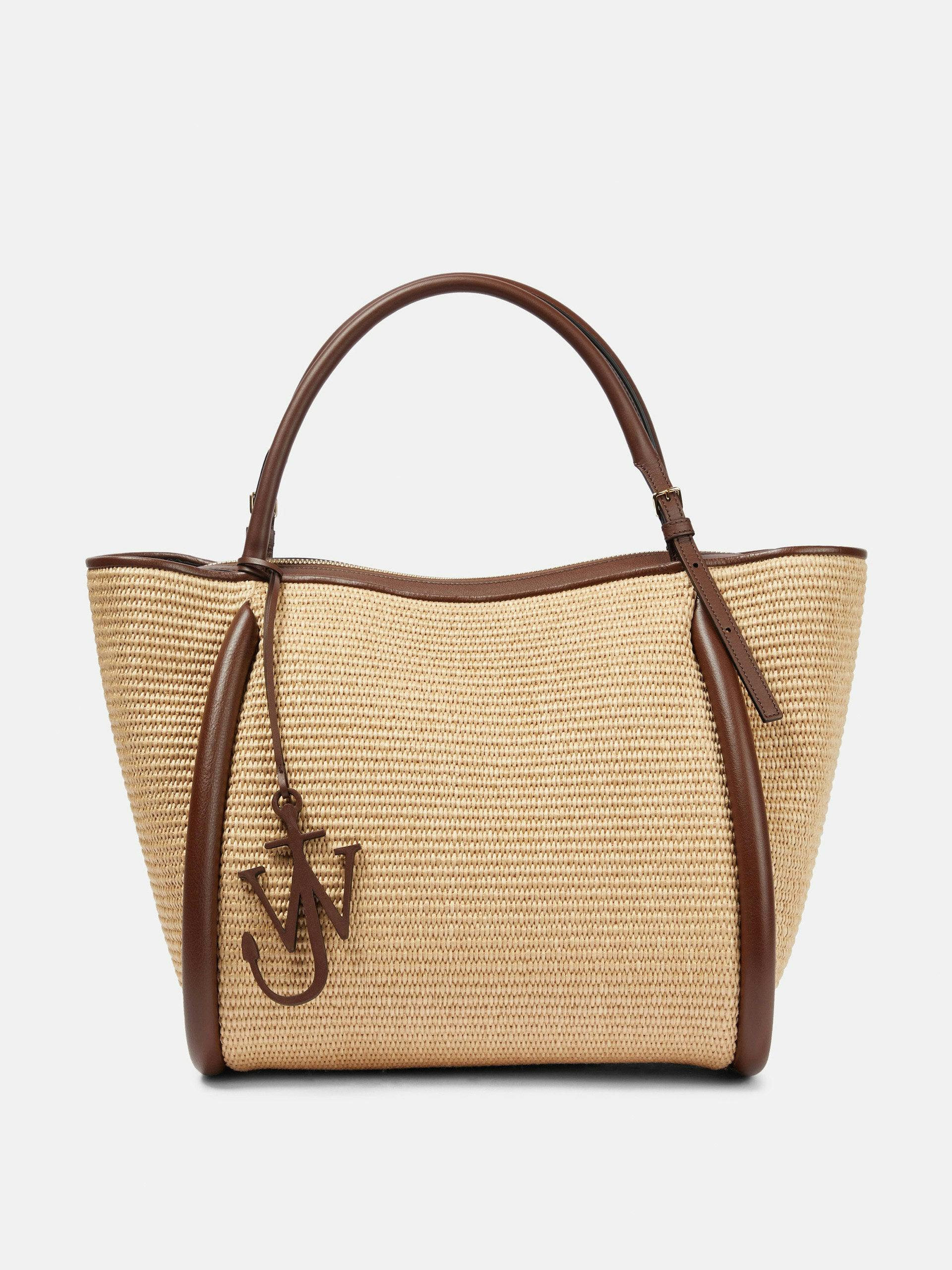 Large raffia tote bag with leather trims