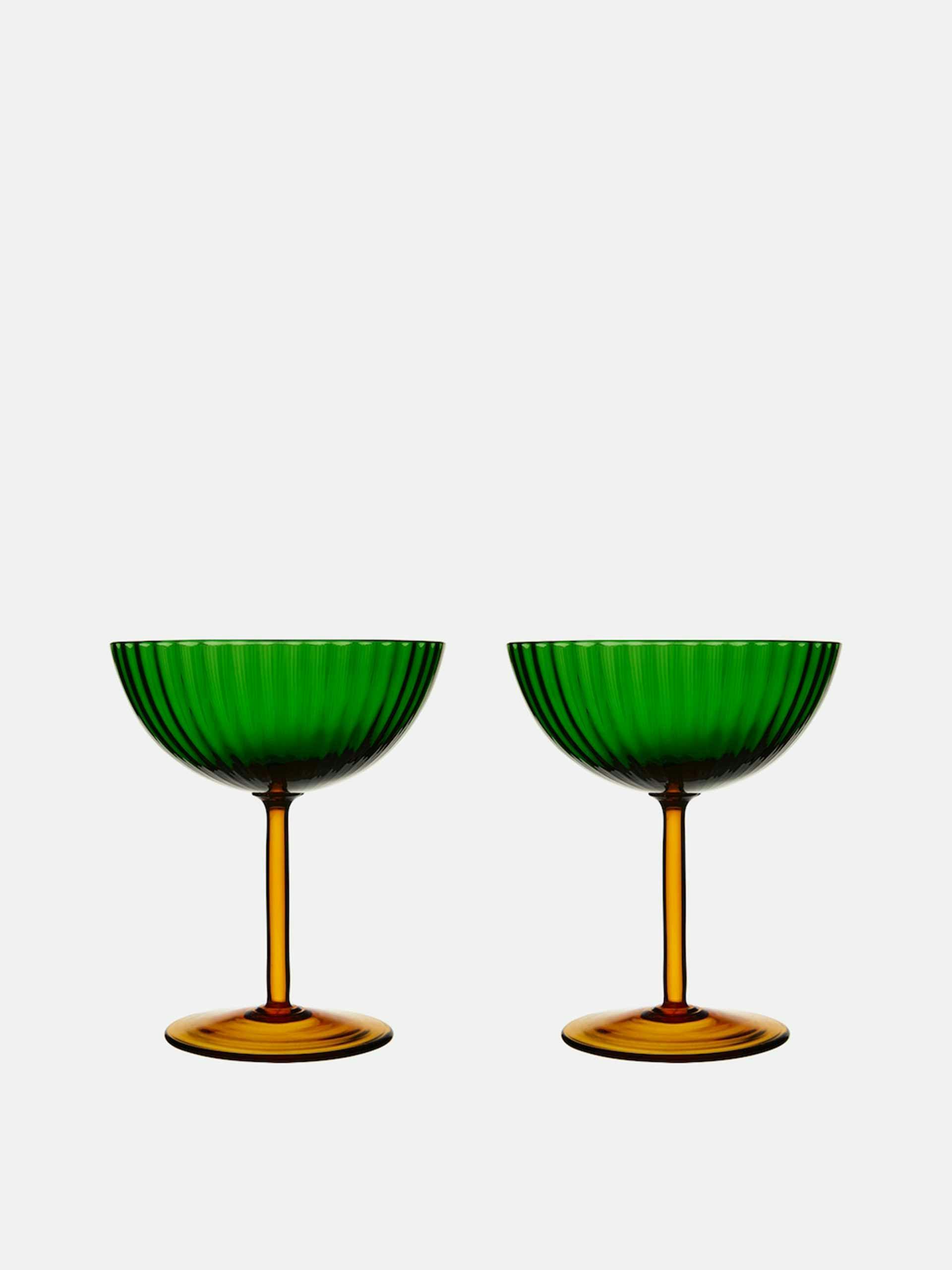 Green and yellow champagne coup glasses (set of 2)