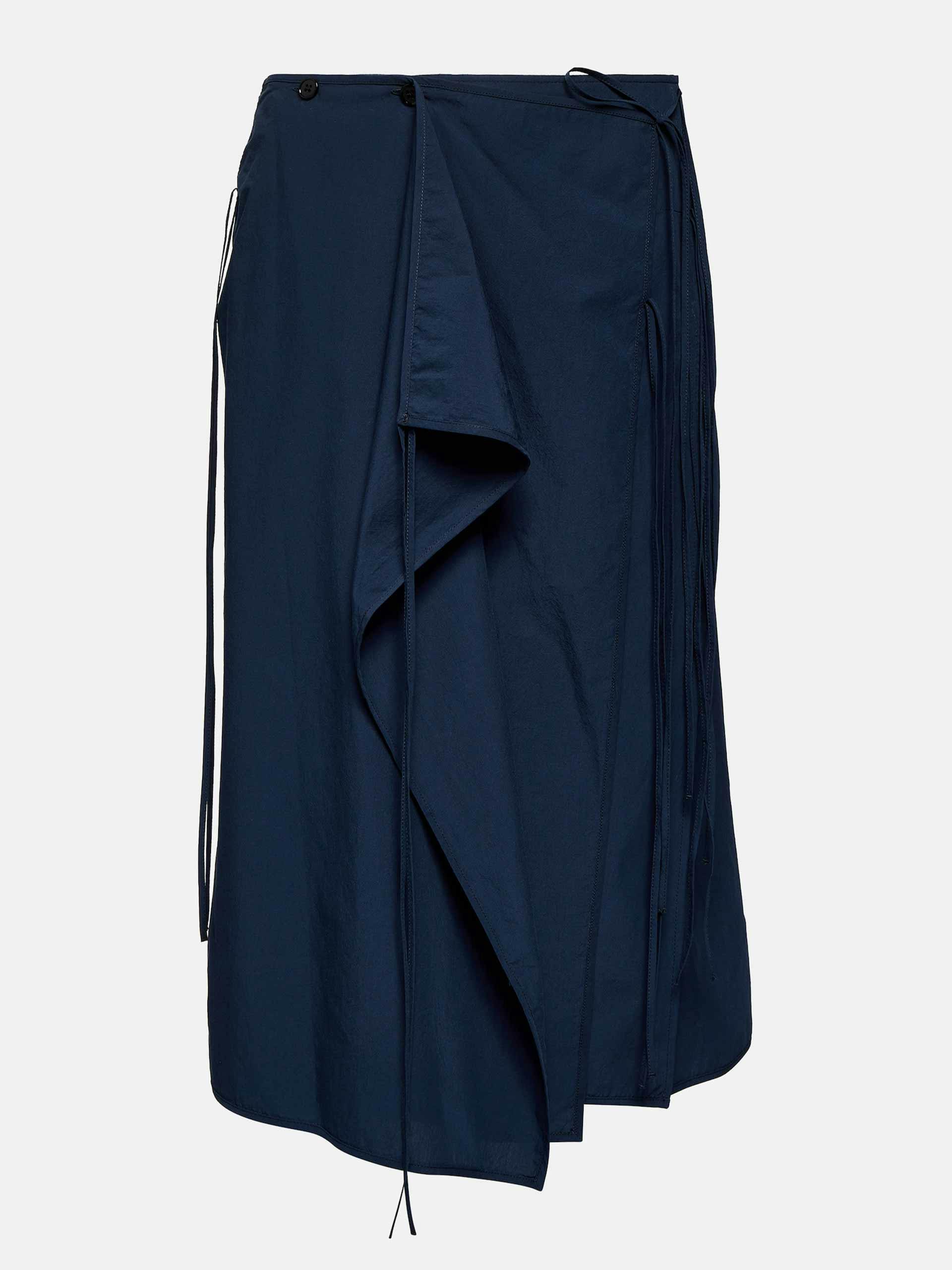 Navy cotton wrap midi skirt