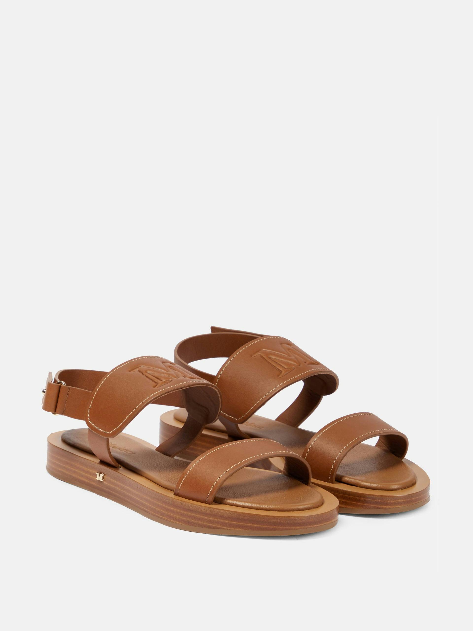 Flat tan leather sandals