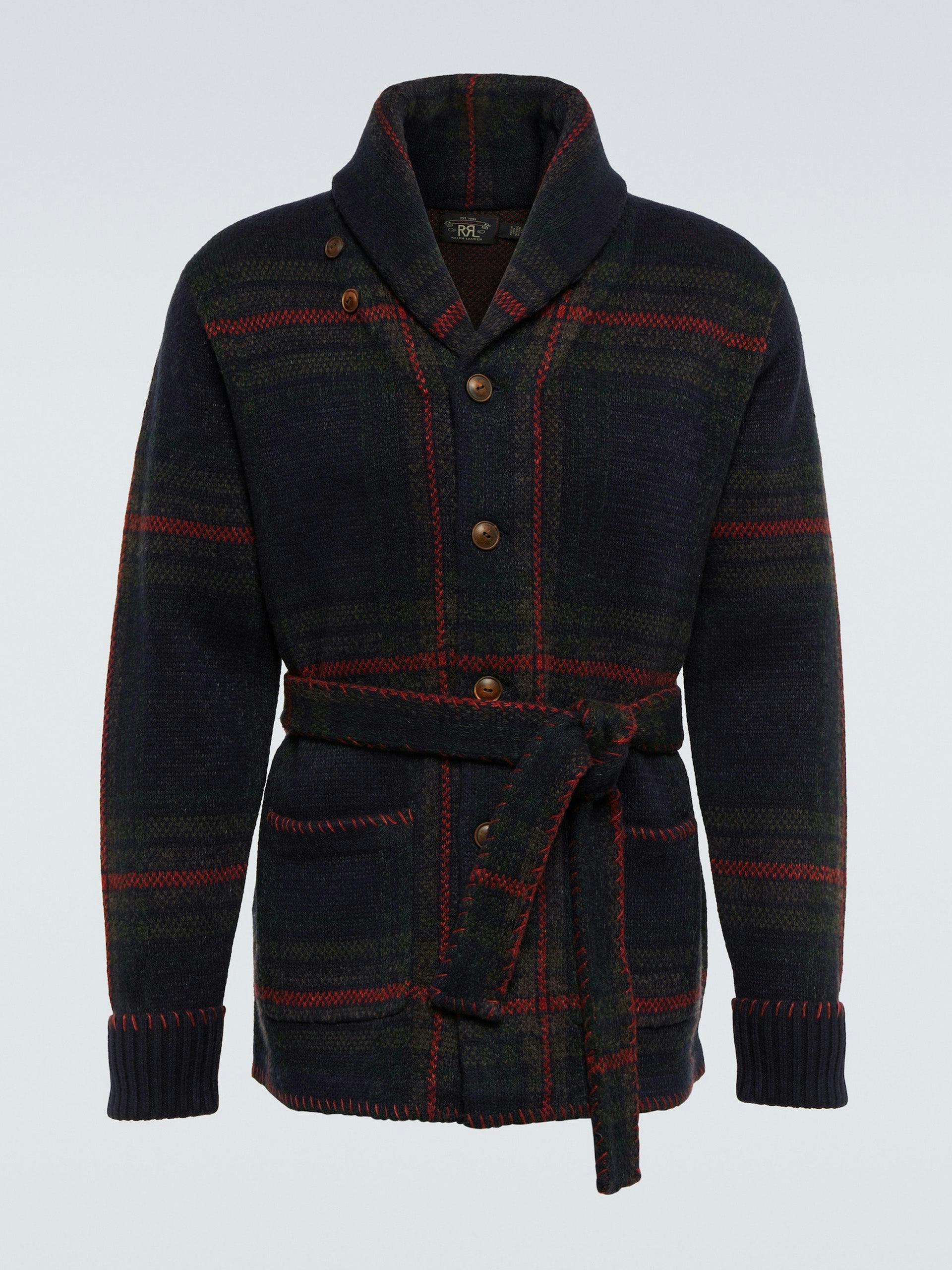 Checked wool and linen cardigan
