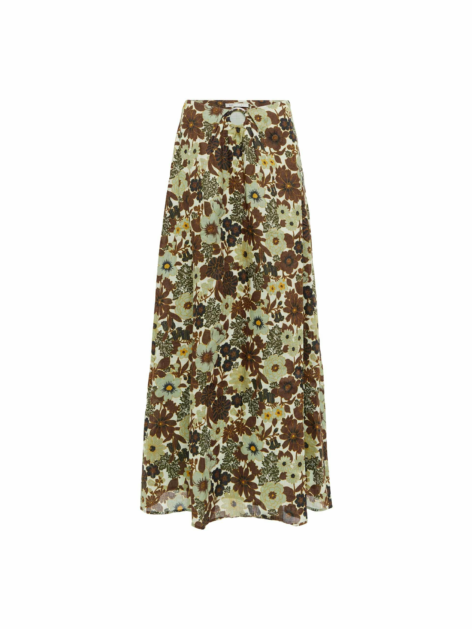 Brown floral print maxi skirt