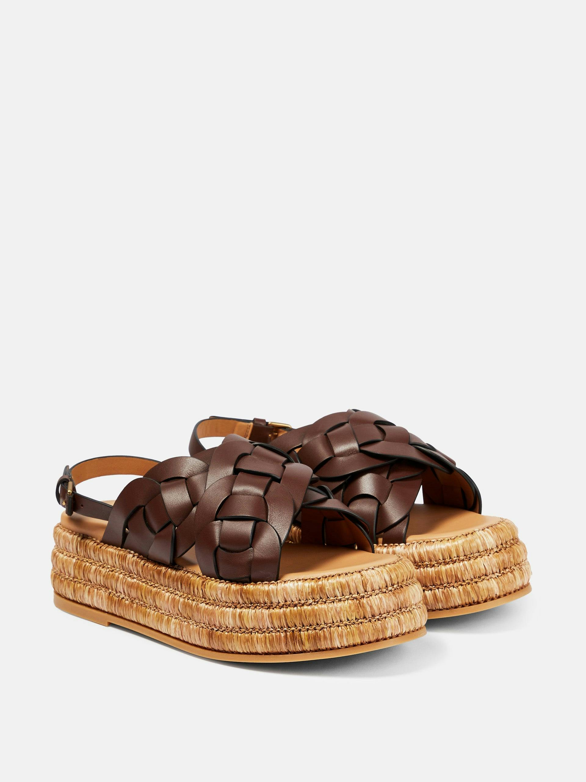 Jute and woven leather platform sandals