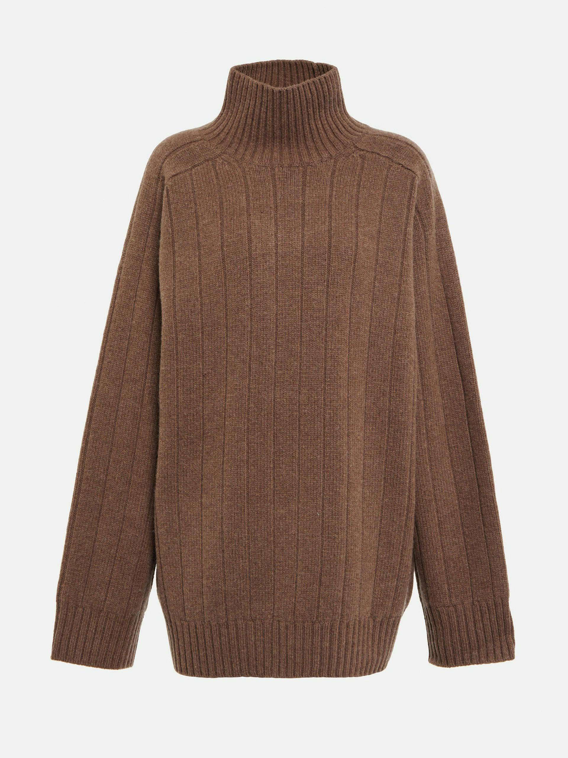 Ribbed knit wool blend turtleneck sweater