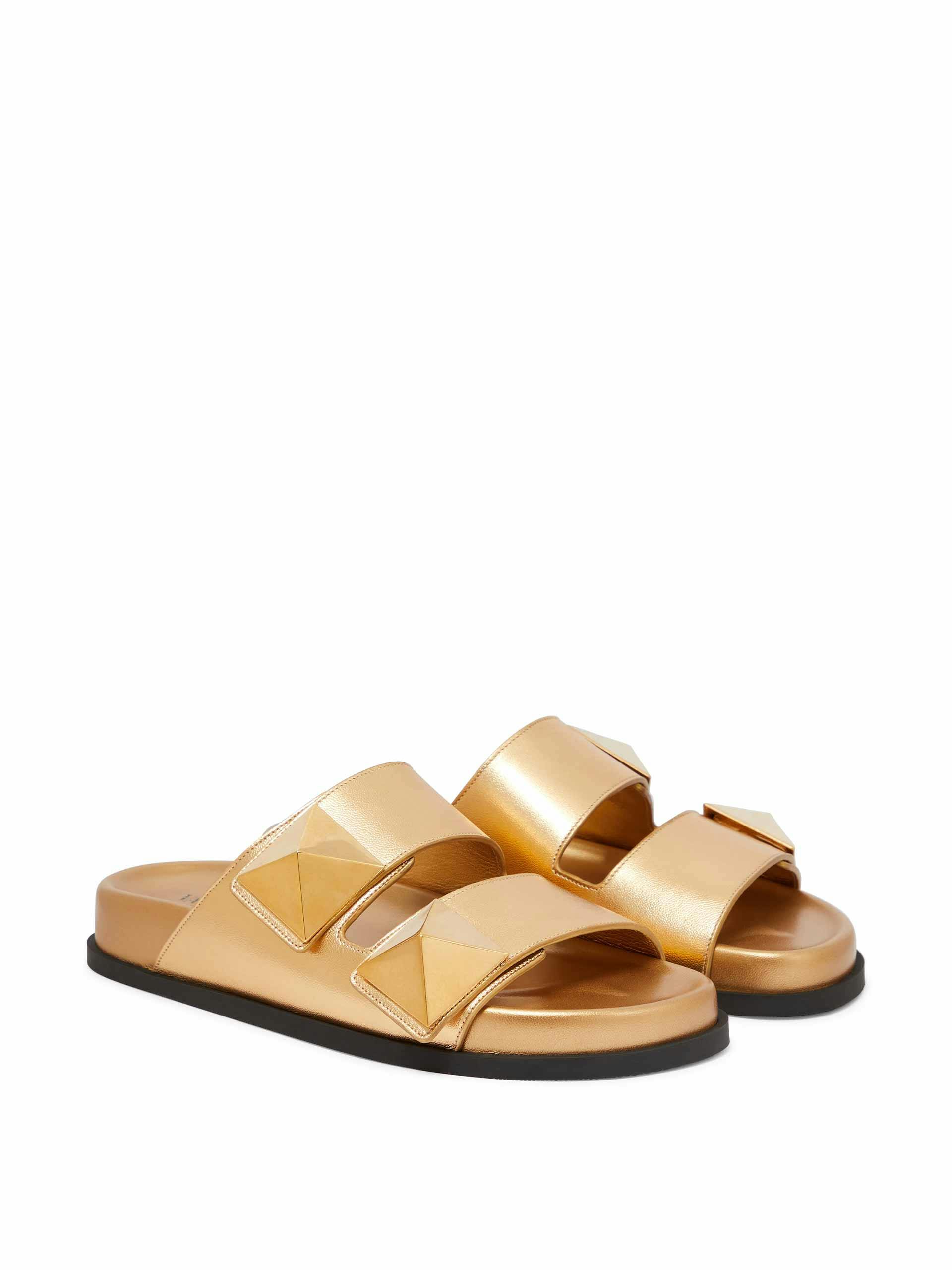 Gold leather studded sandals