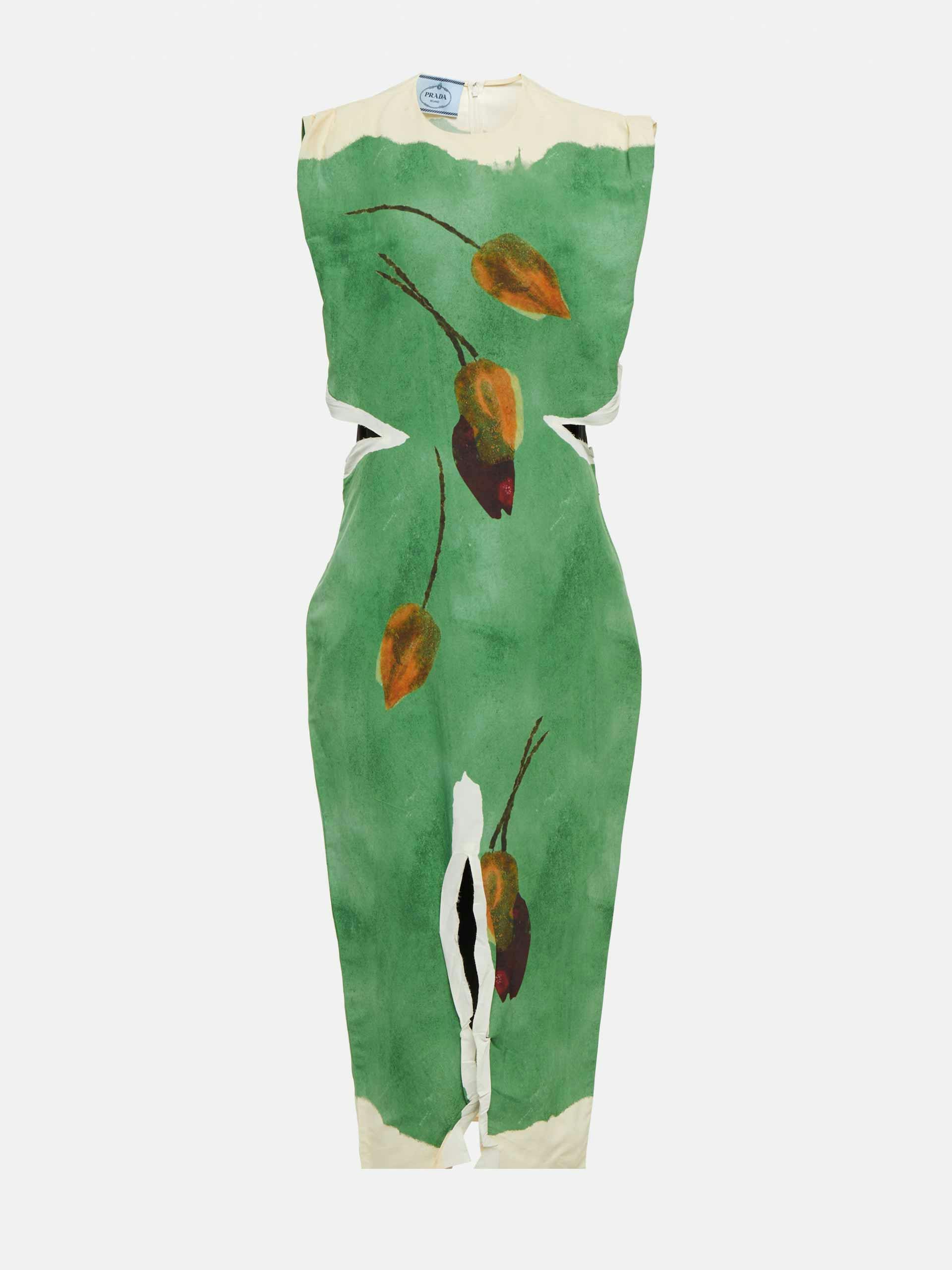 Green printed silk blend midi dress