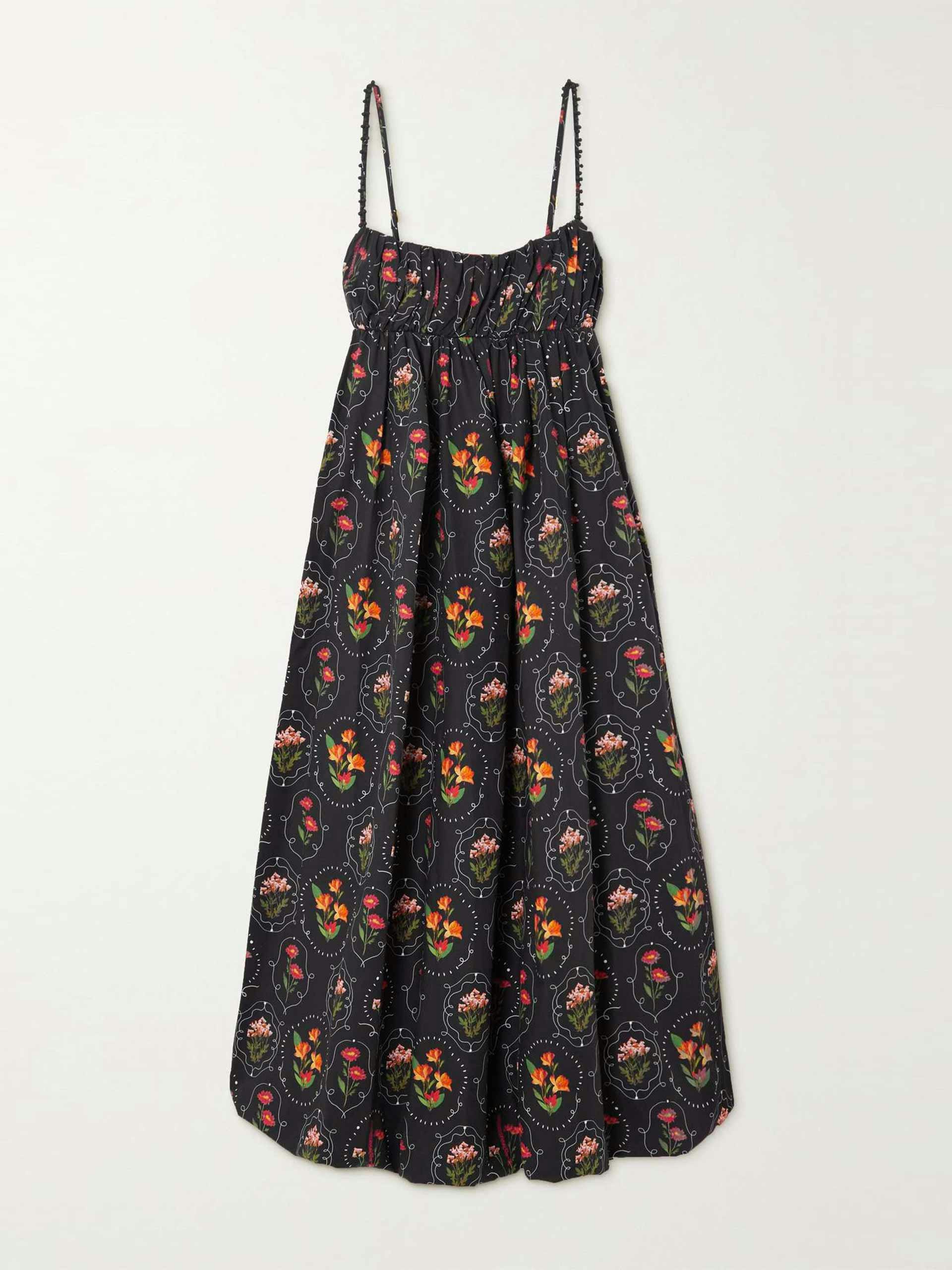Open-back floral-print cotton midi dress