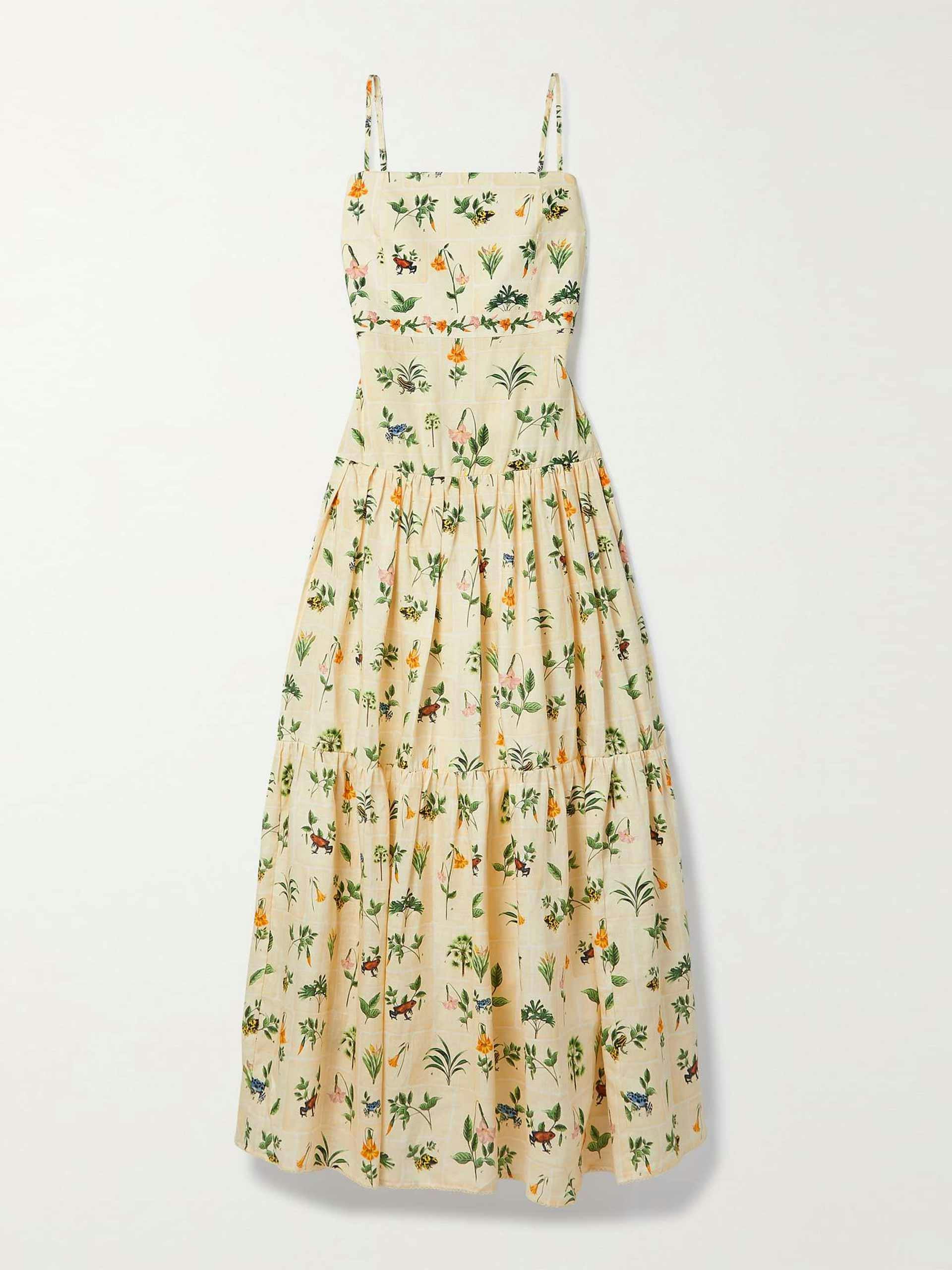 Tiered floral linen maxi dress
