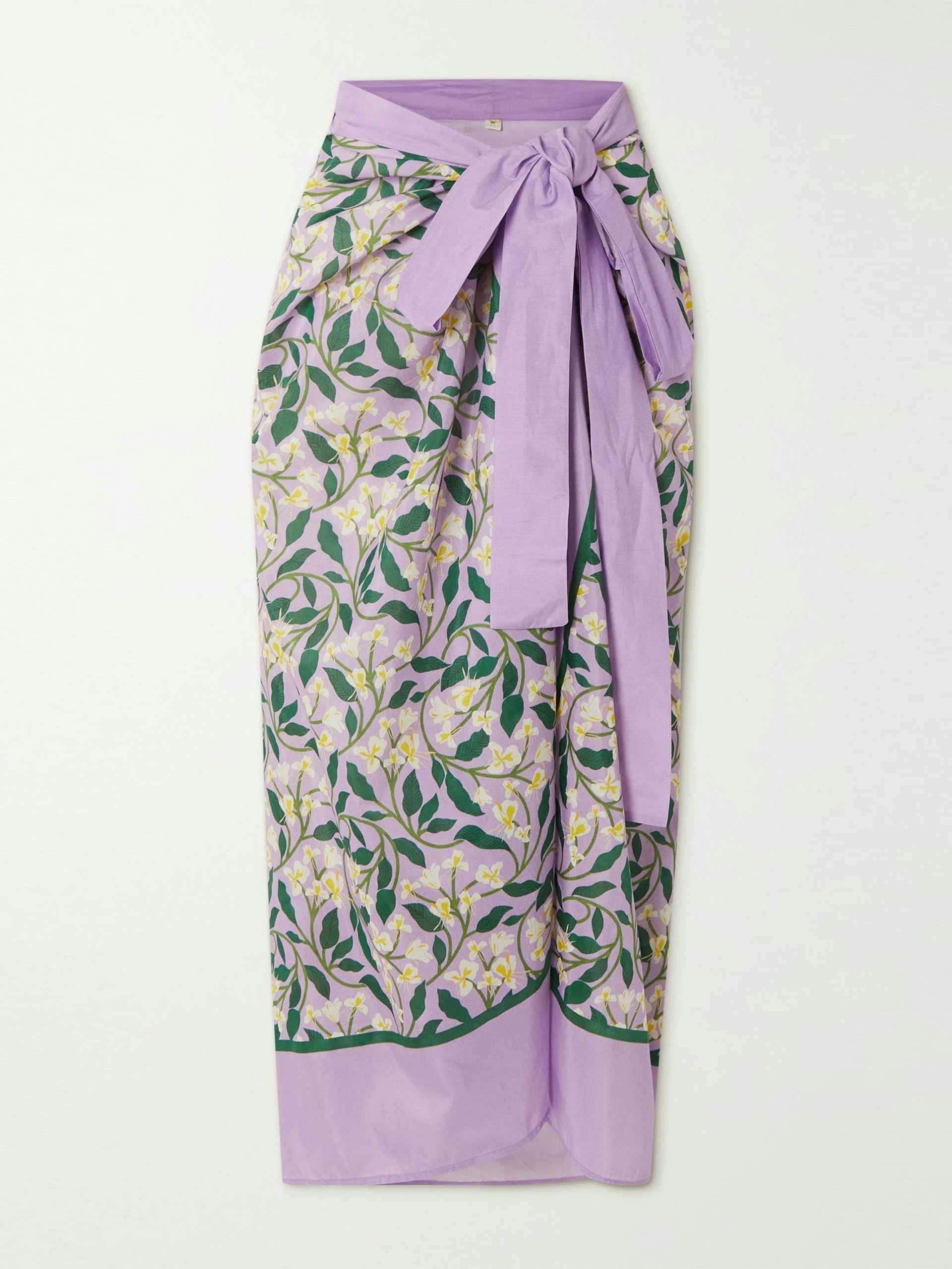 Lavanda floral-print silk-blend pareo