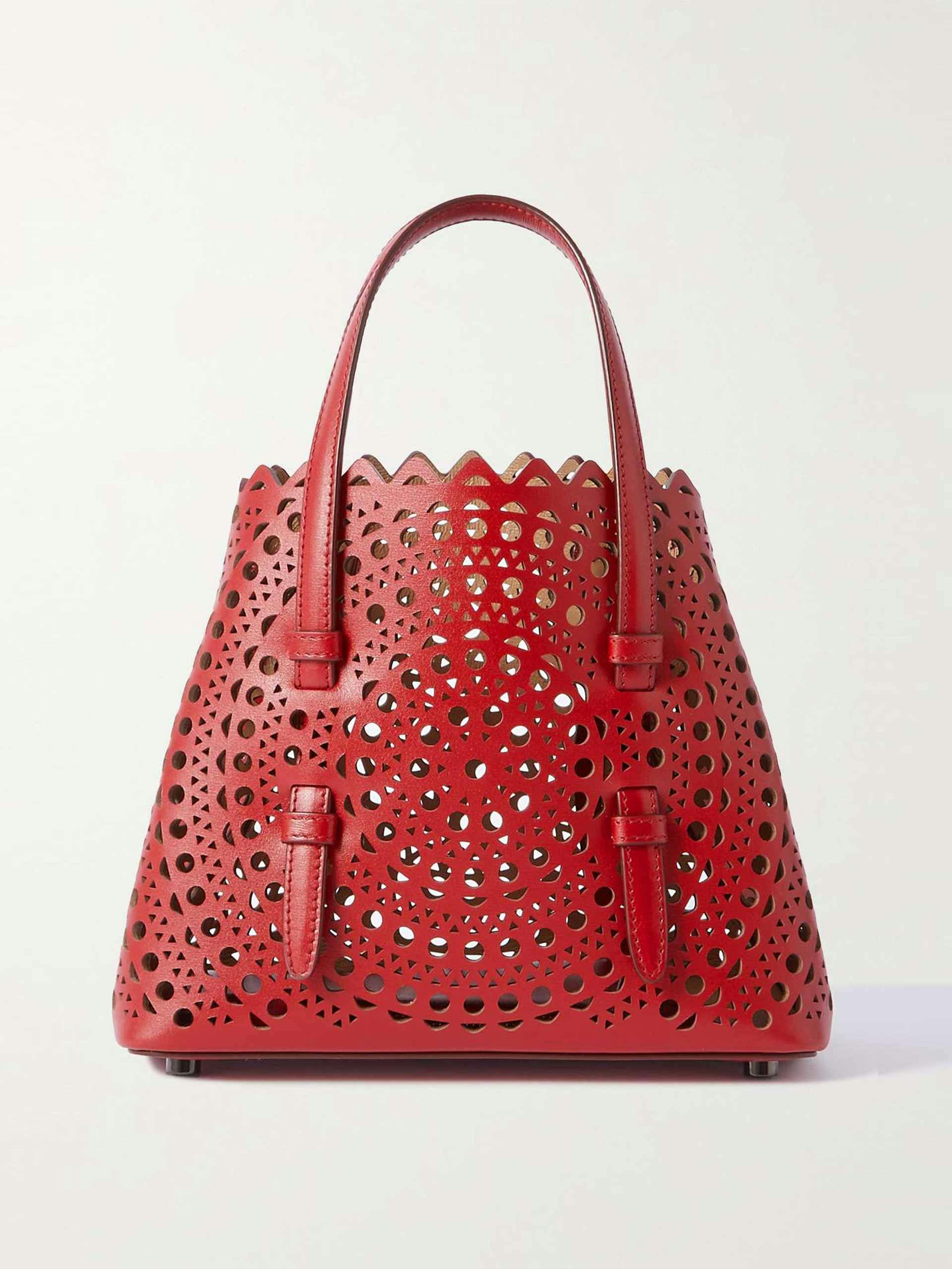 Red lasercut leather tote