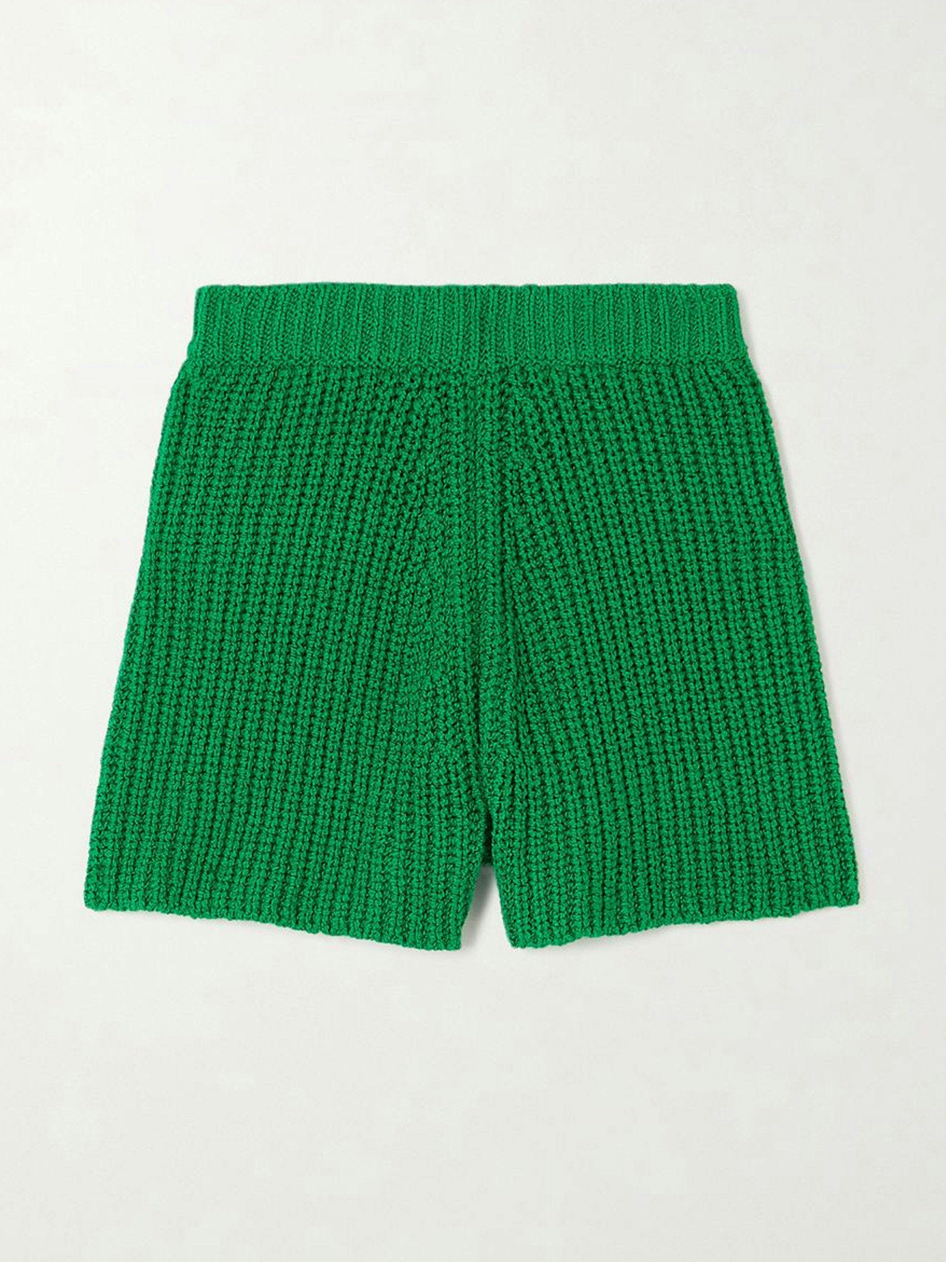 Green ribbed cotton shorts