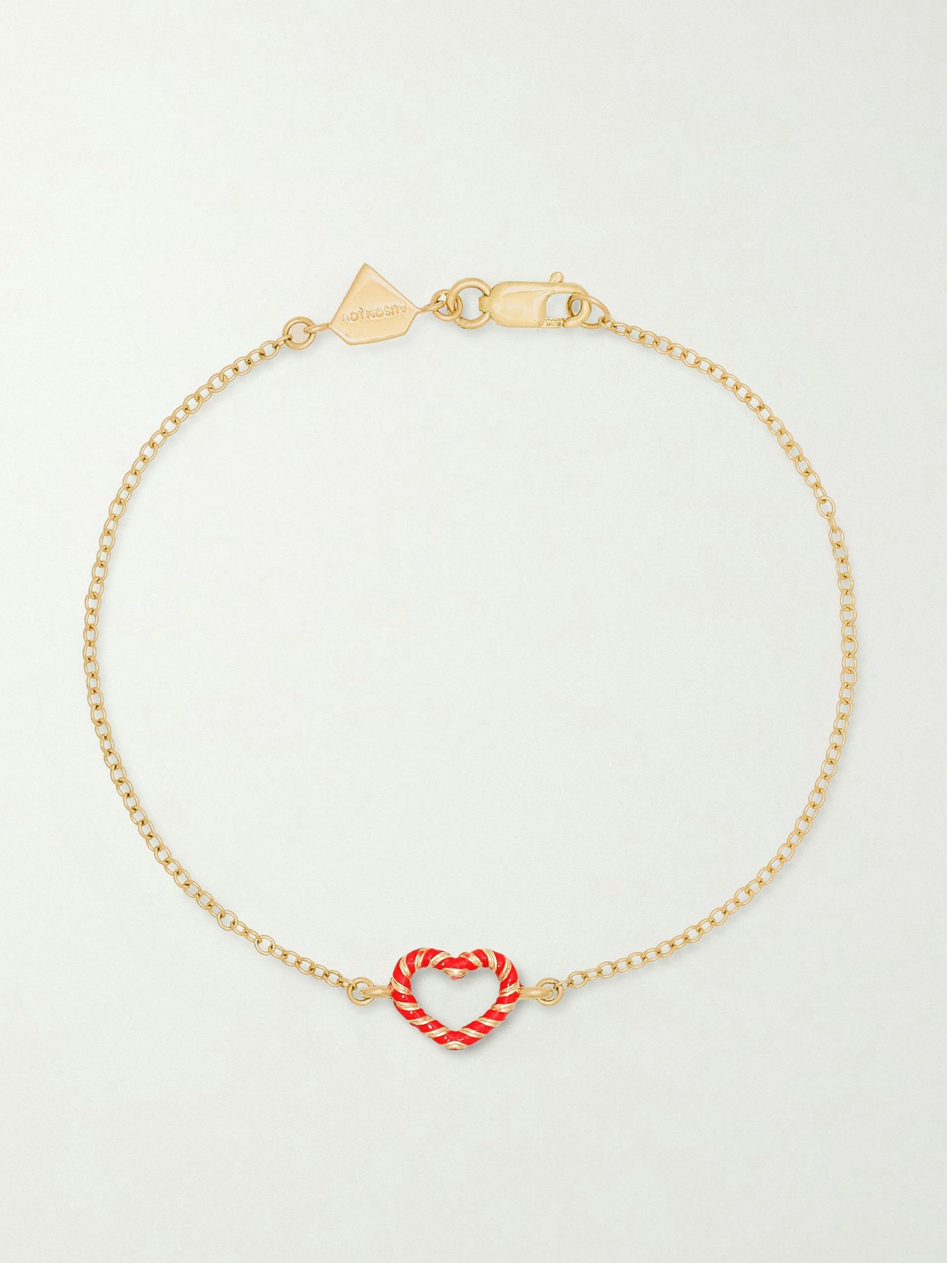 Heart Streamer 14-karat gold and enamel bracelet