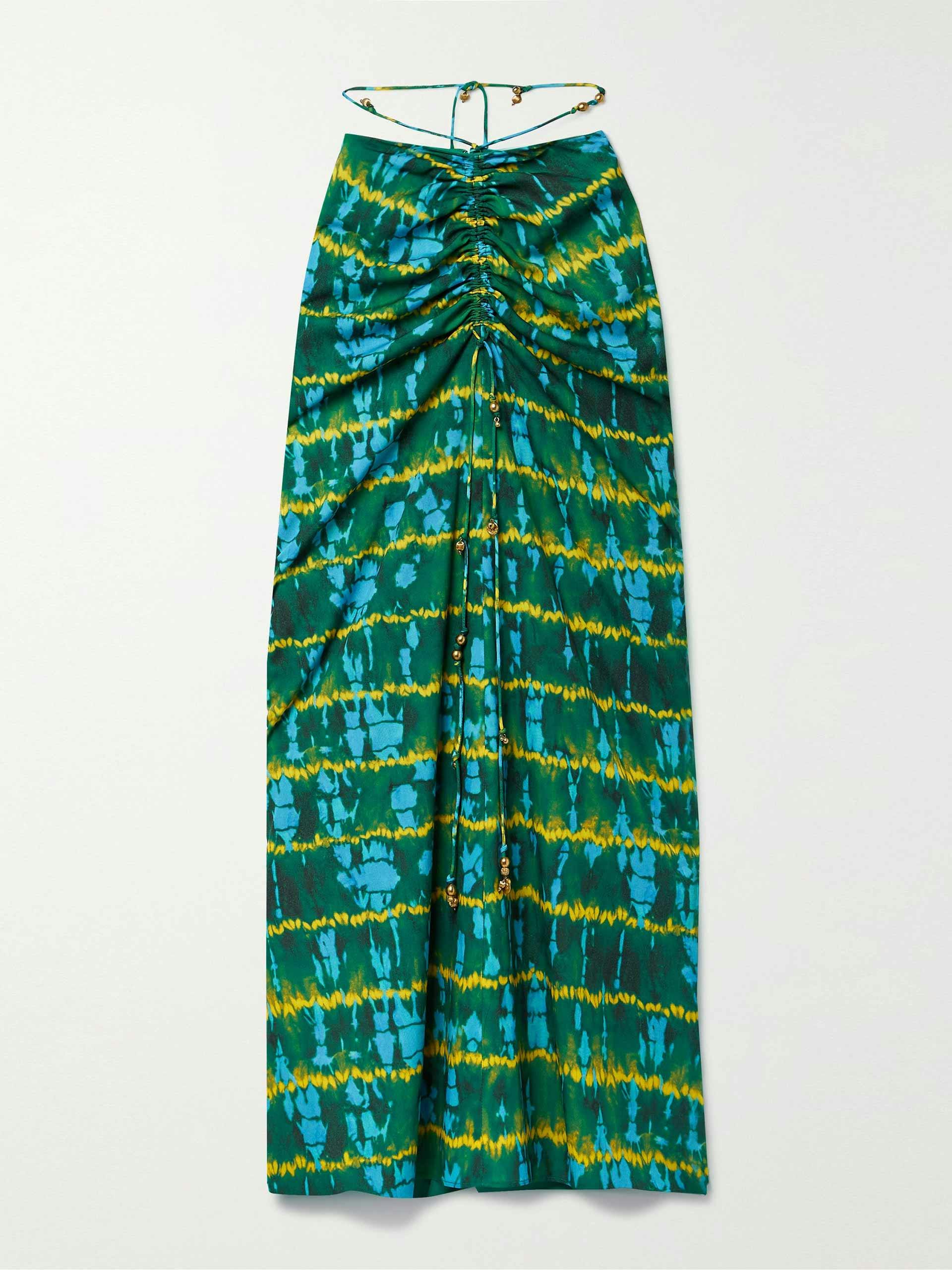 Green tie-dyed maxi skirt