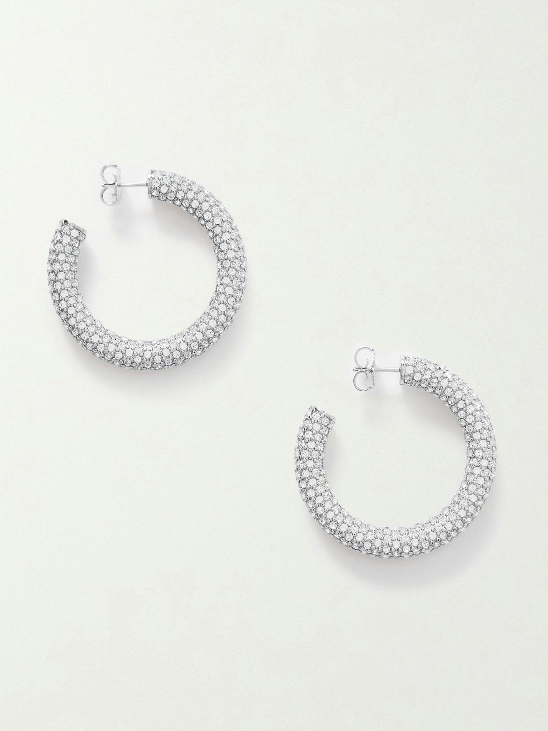 Silver-tone crystal hoop earrings