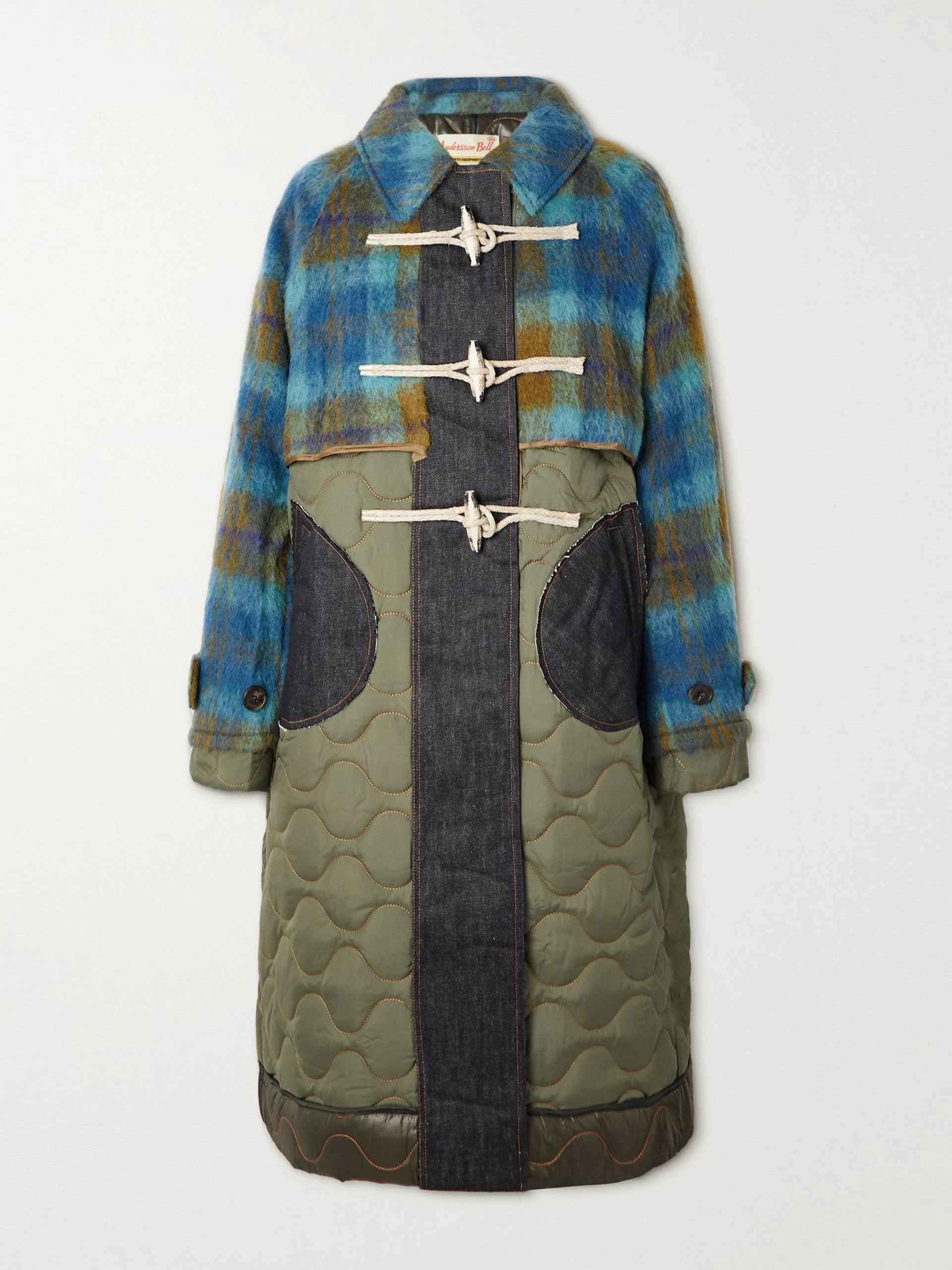 Maya layered denim-trimmed felt and padded ripstop trench coat