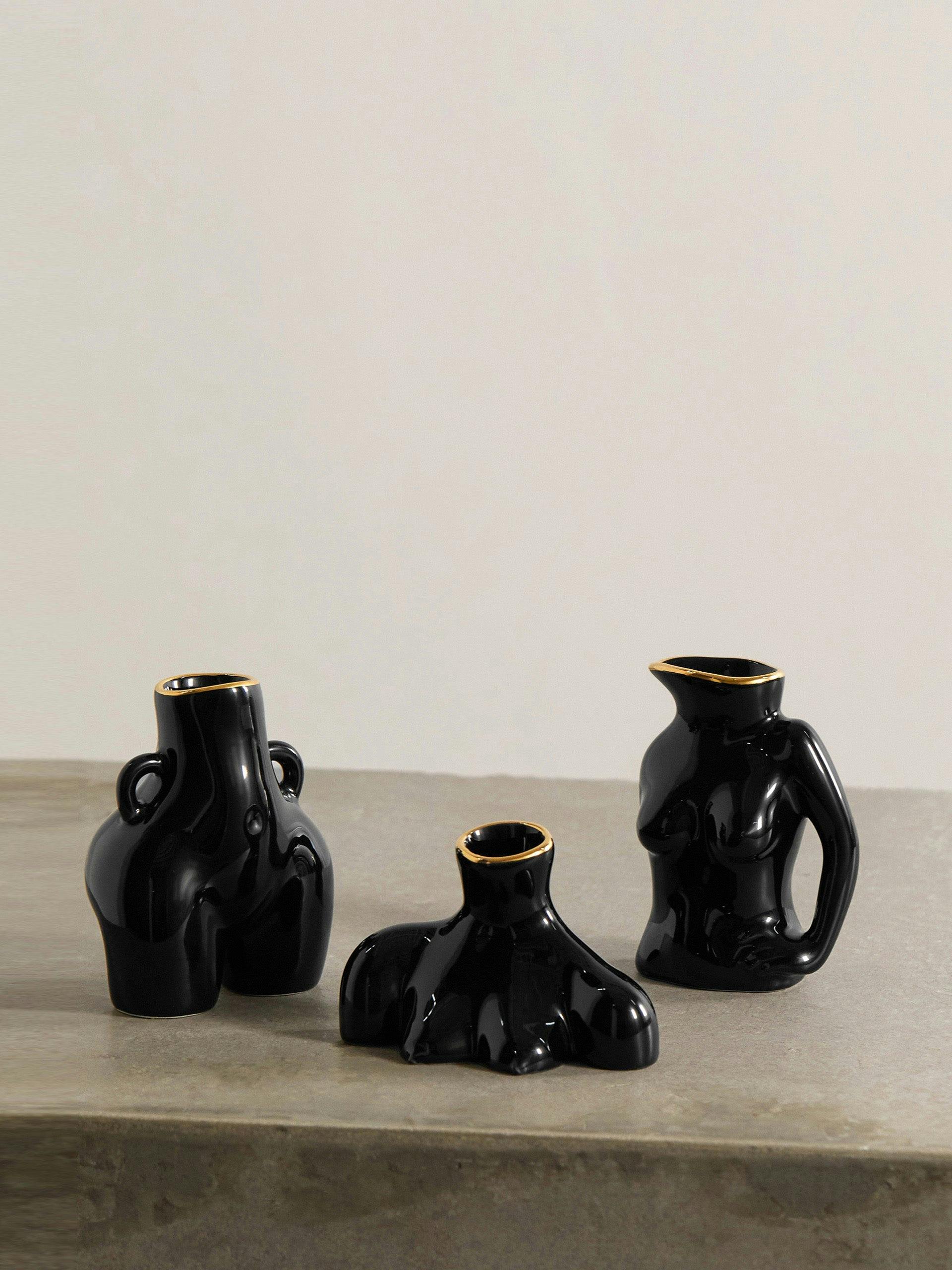 Black gold-plated earthenware body vase set