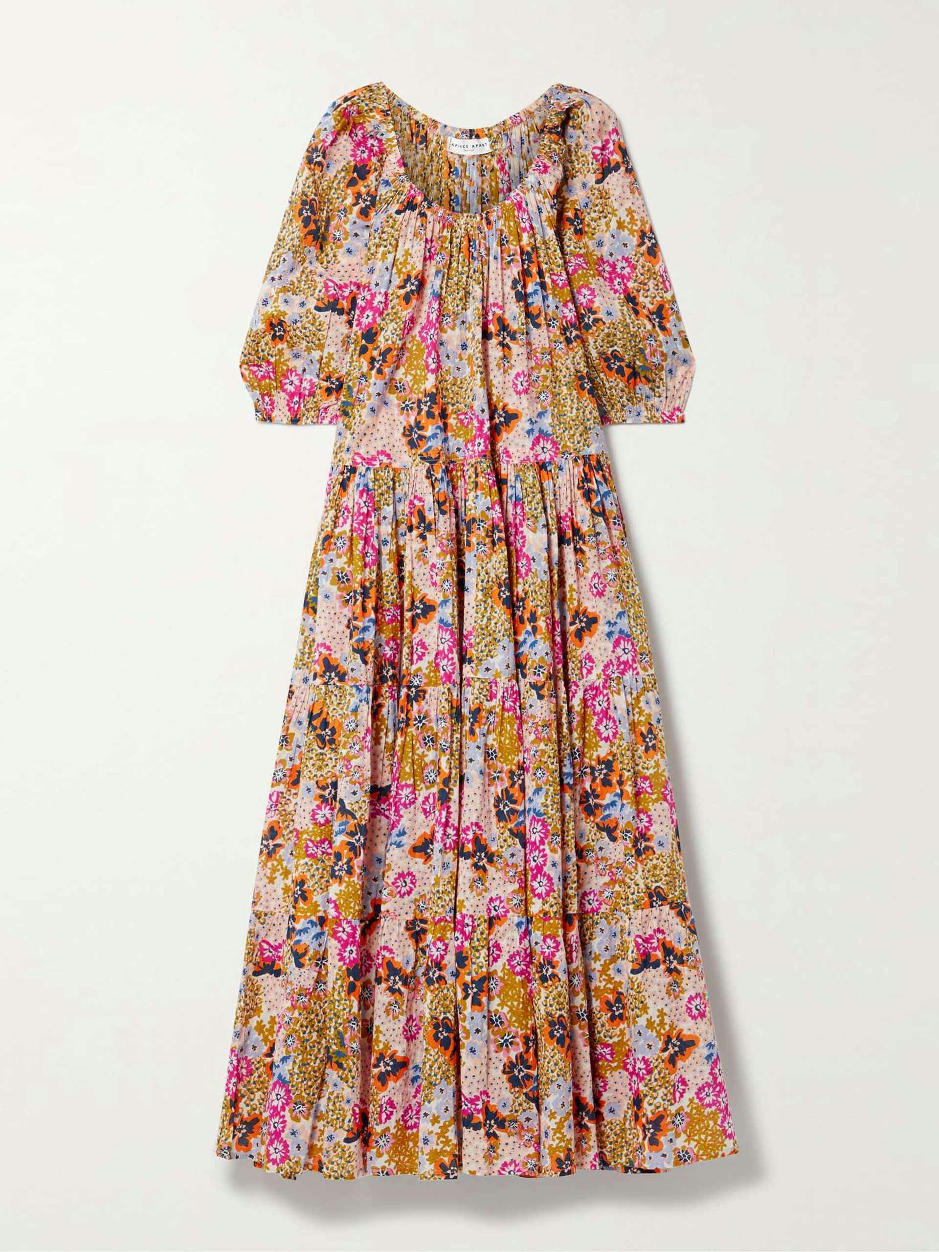 Tiered floral print maxi dress