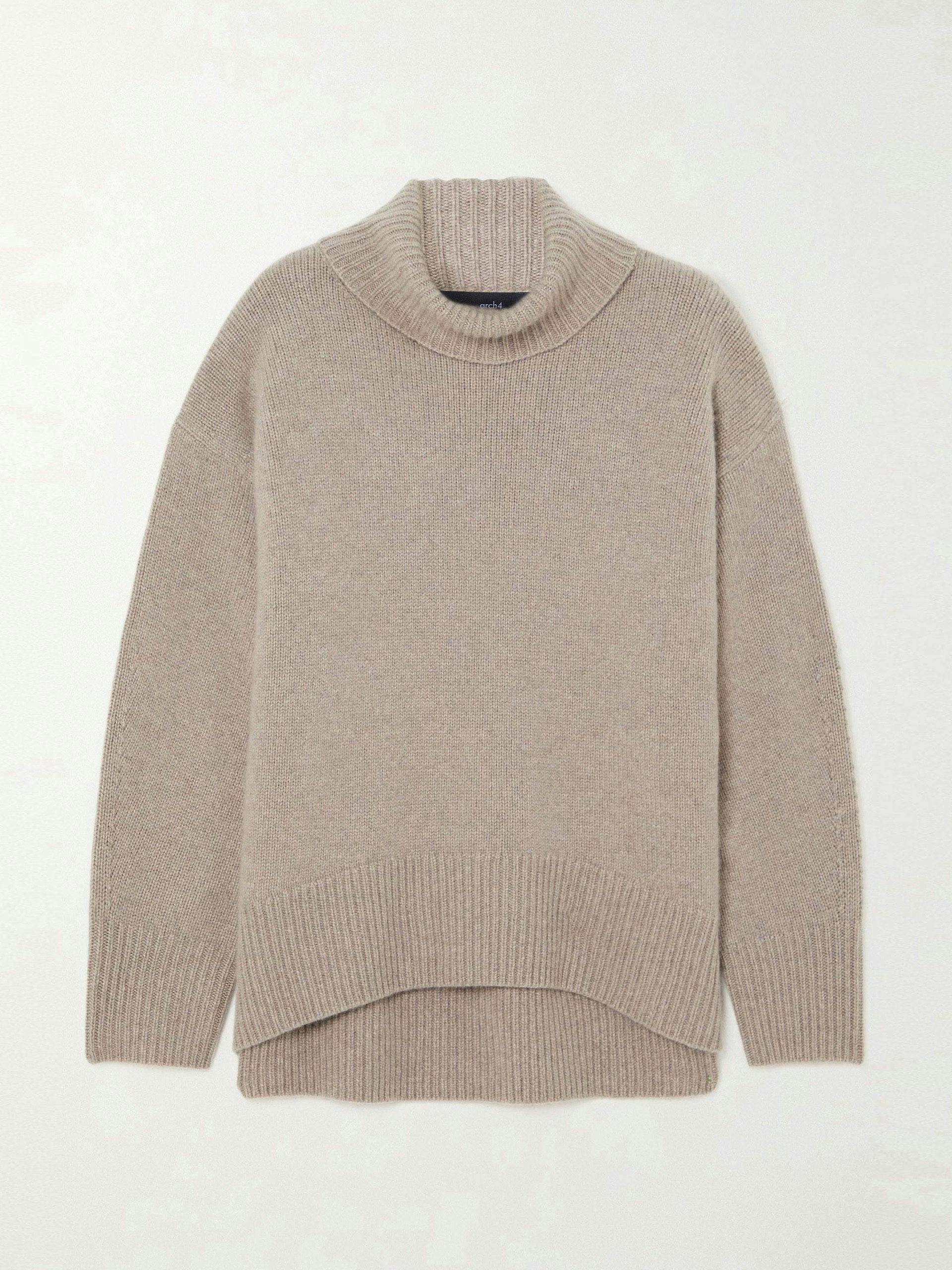 Beige organic cashmere turtleneck sweater