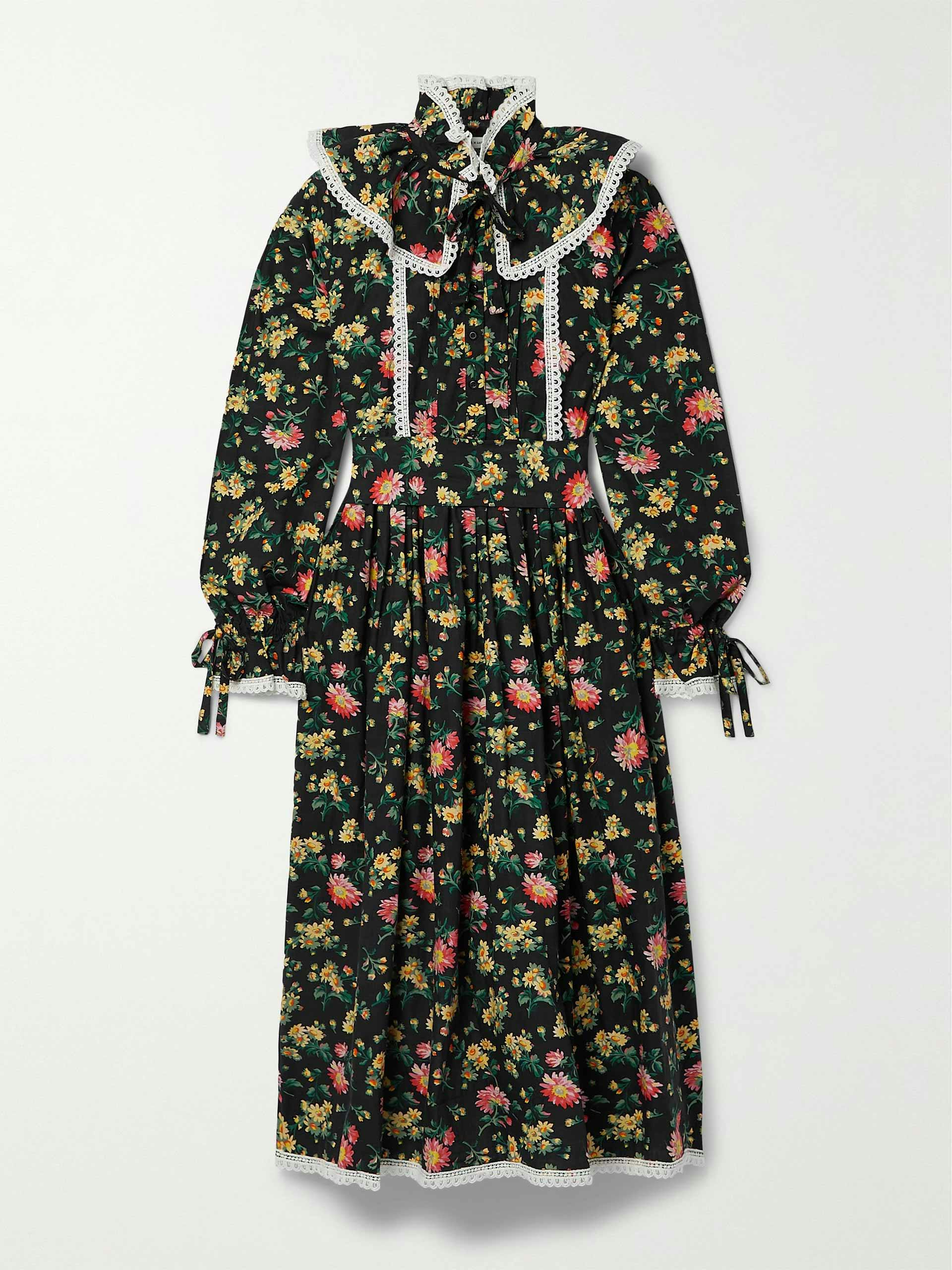 Devon pintucked floral-print cotton-poplin midi dress