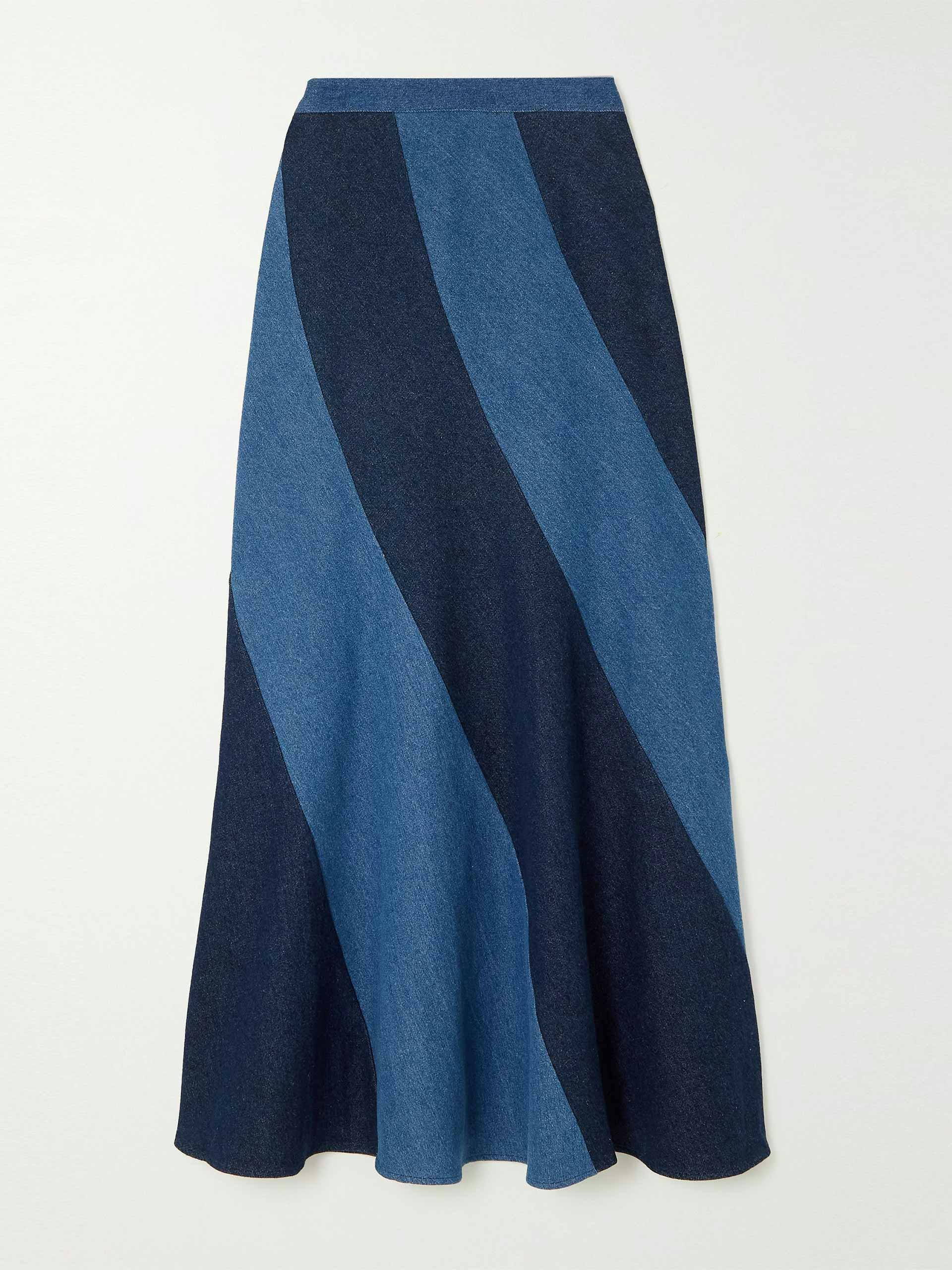 Panelled denim maxi skirt