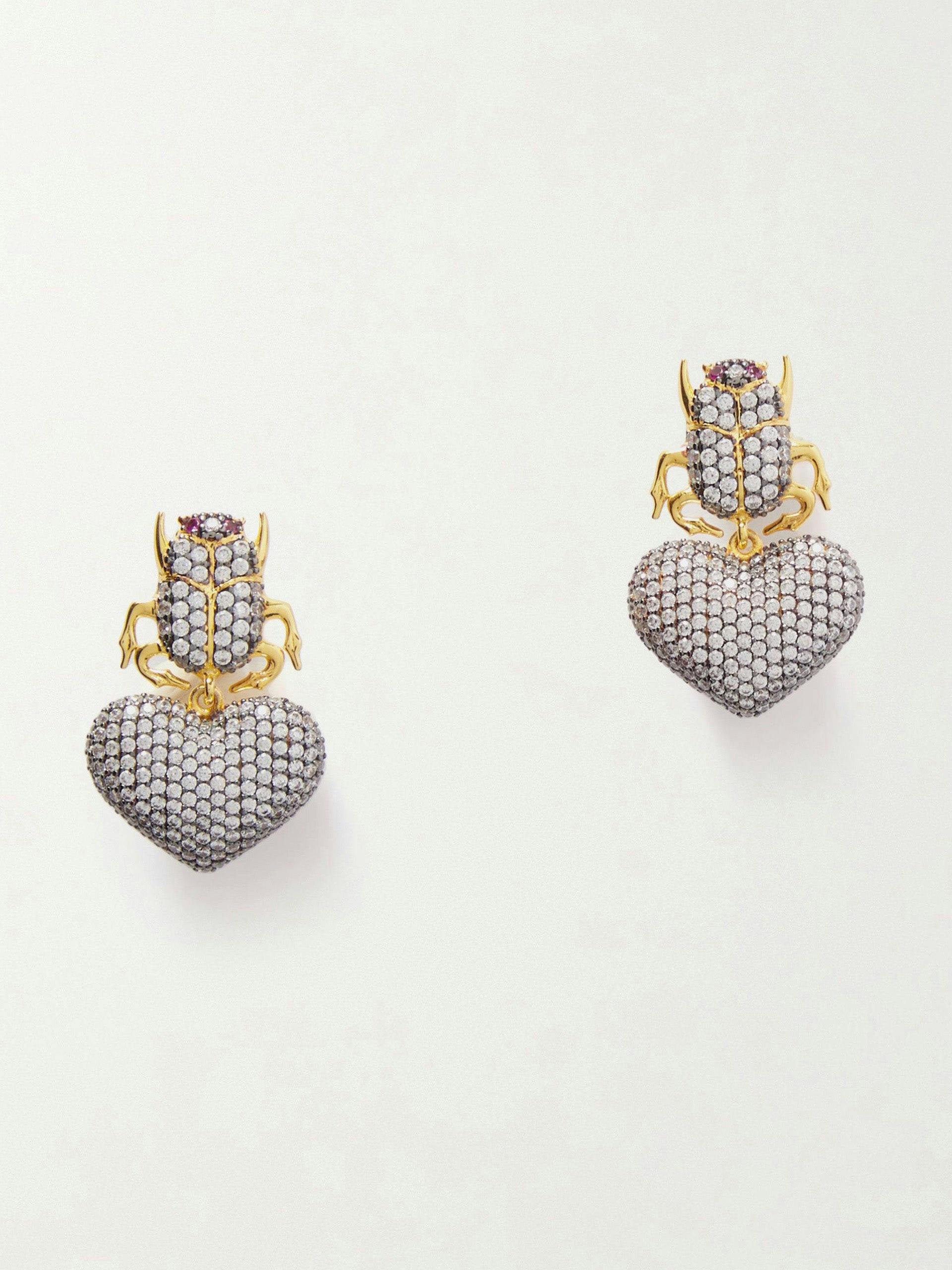 Mini Scarab gold-plated crystal earrings