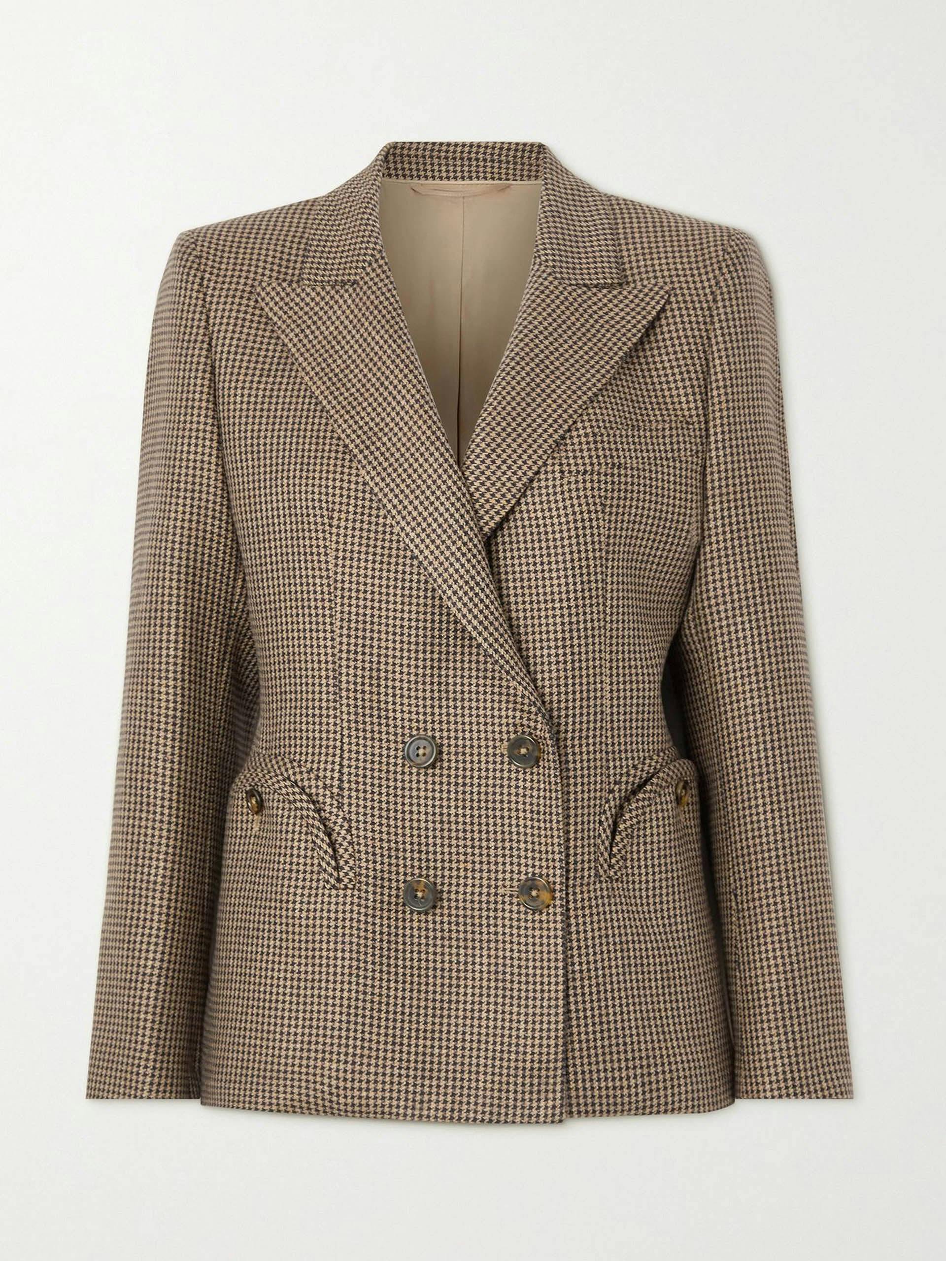 Double-breasted houndstooth silk-tweed blazer
