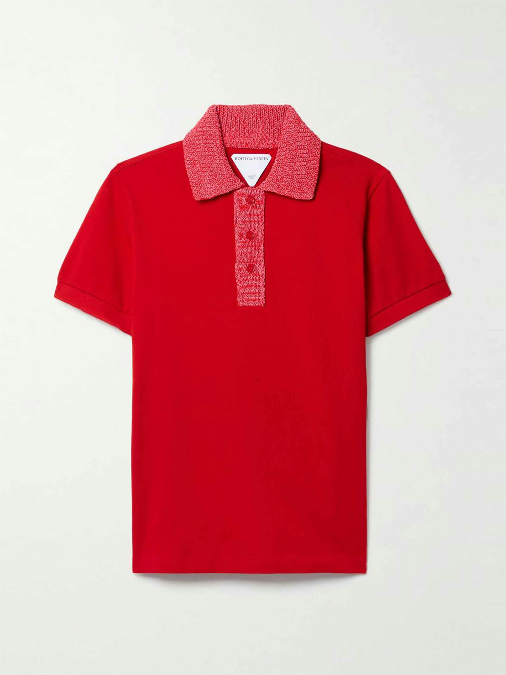 Red ribbed-knit polo shirt