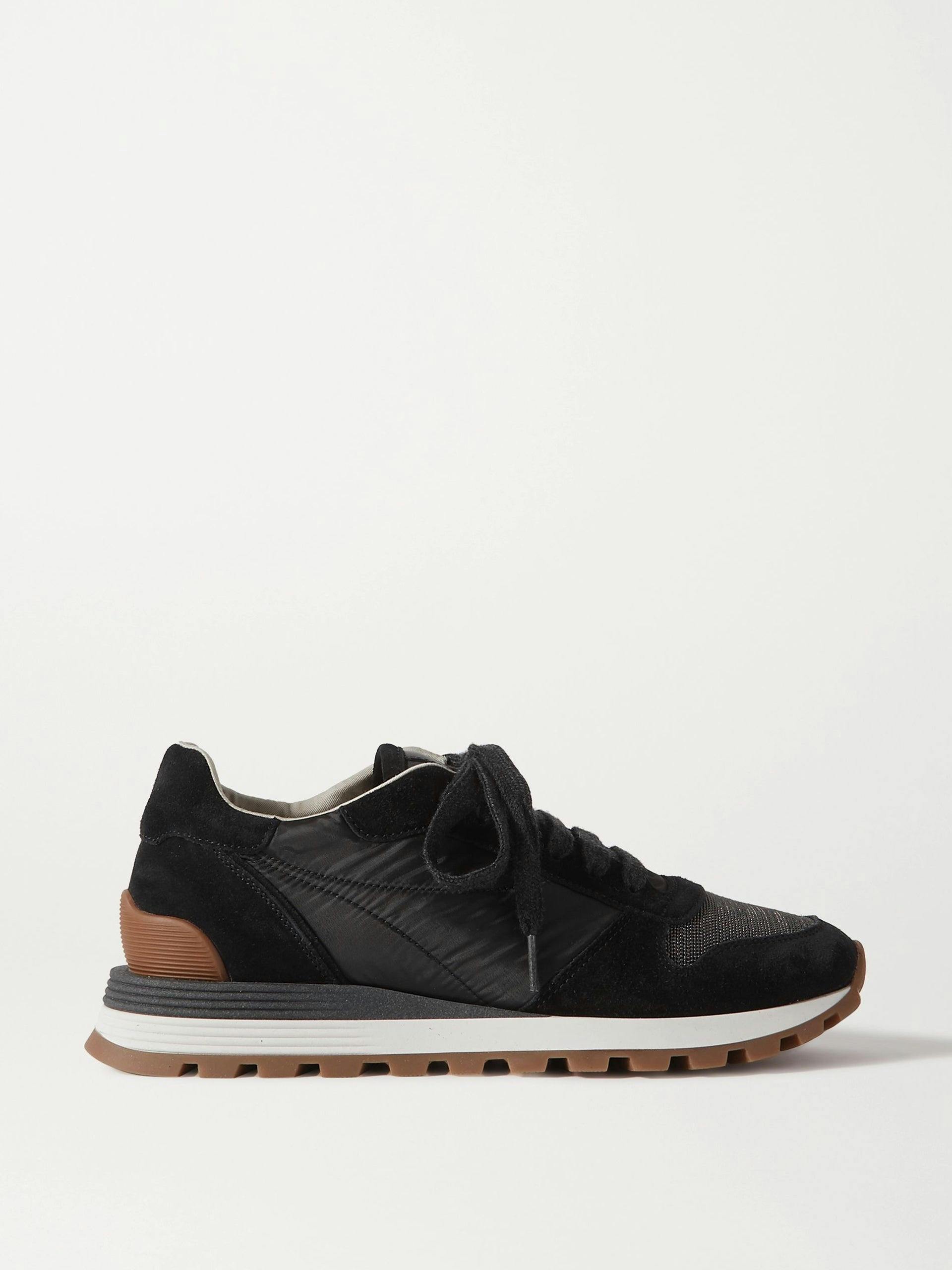 Black nylon and suede sneakers