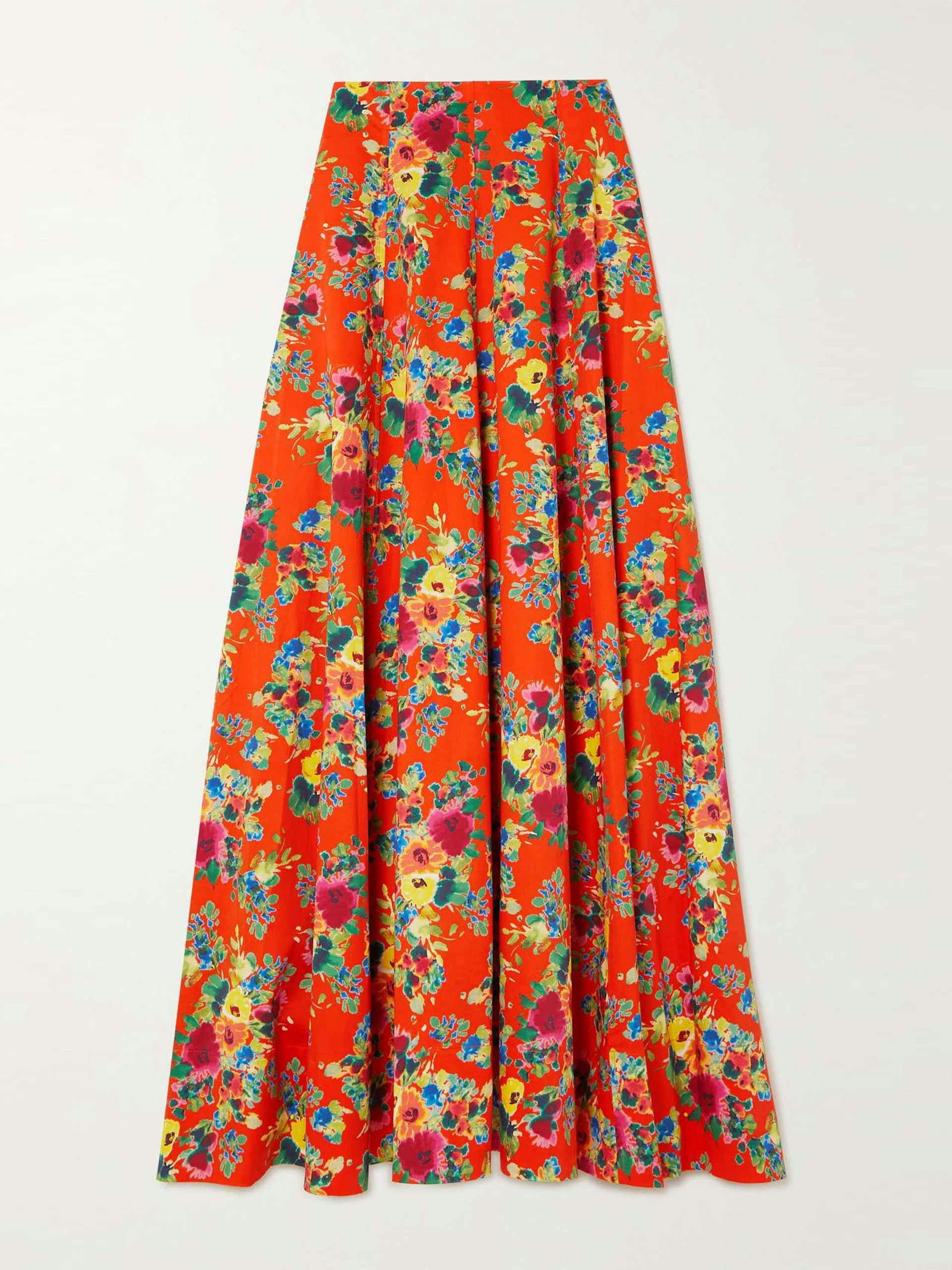 Floral-print cotton maxi skirt